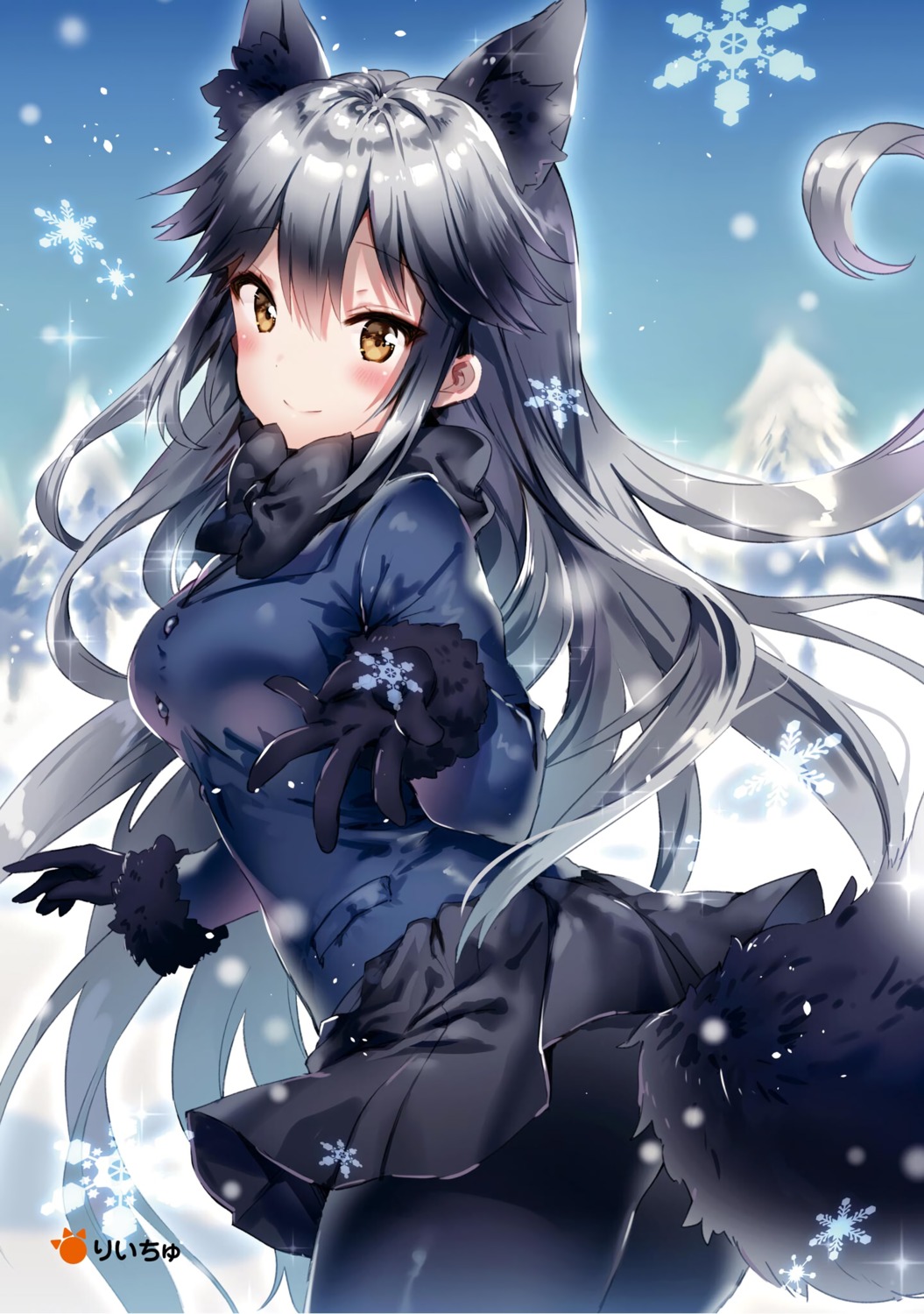 animal_ears, kemono_friends, pantyhose, riichu, silver_fox, tail