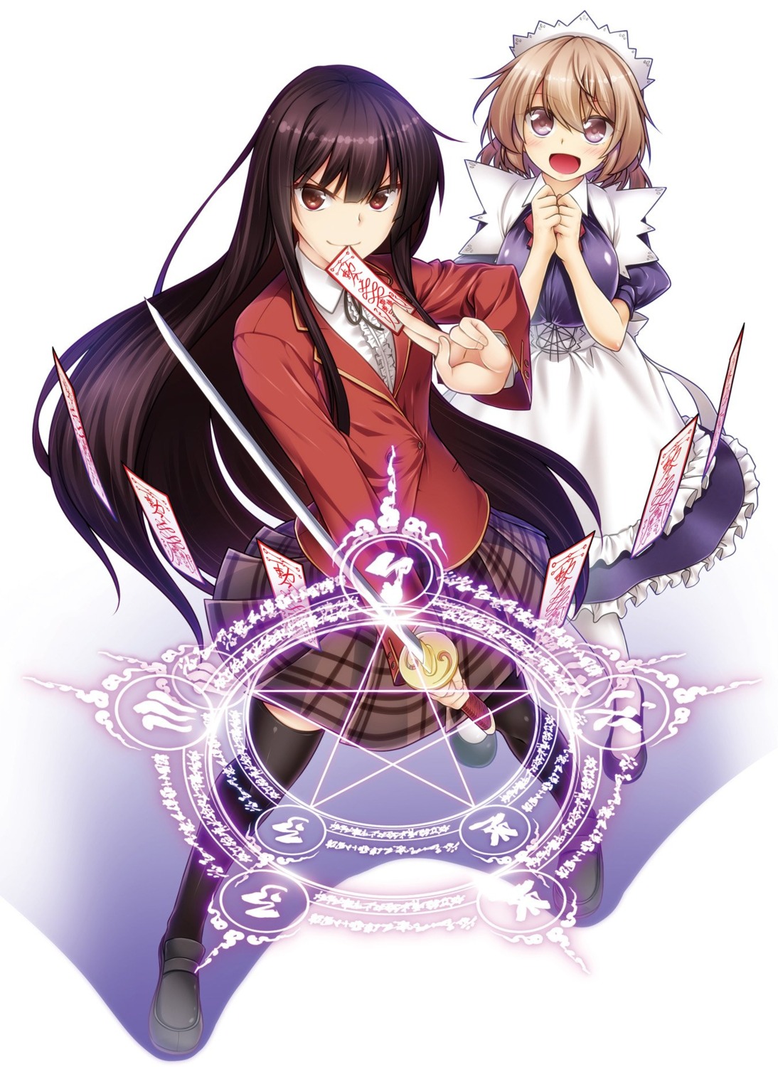 maid, majutsu_yaburi_no_revenge_magia, miyashiro_sousuke, seifuku, sword, thighhighs