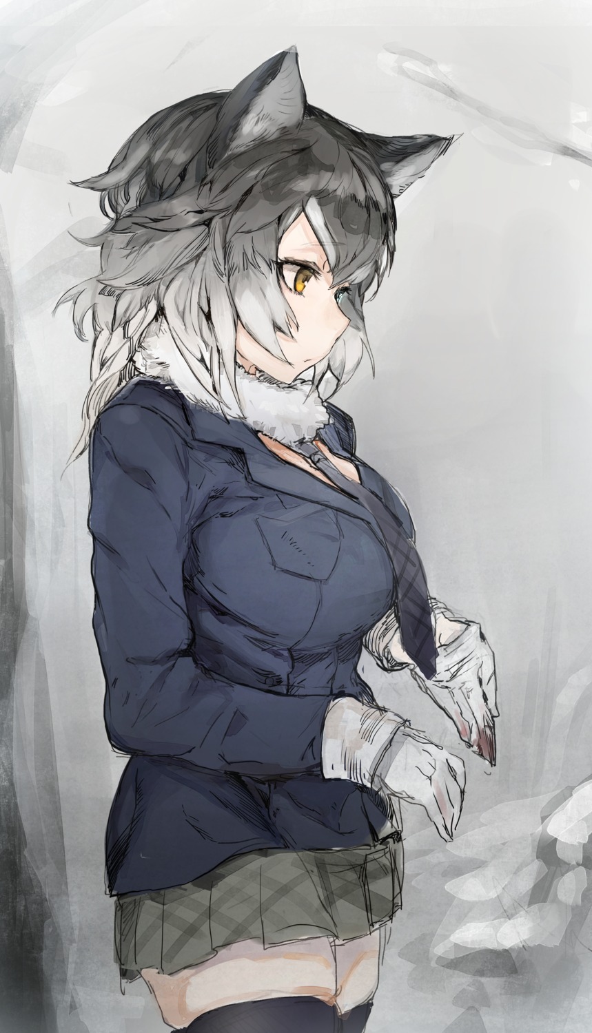 animal_ears, grey_wolf, hiranko, kemono_friends, thighhighs