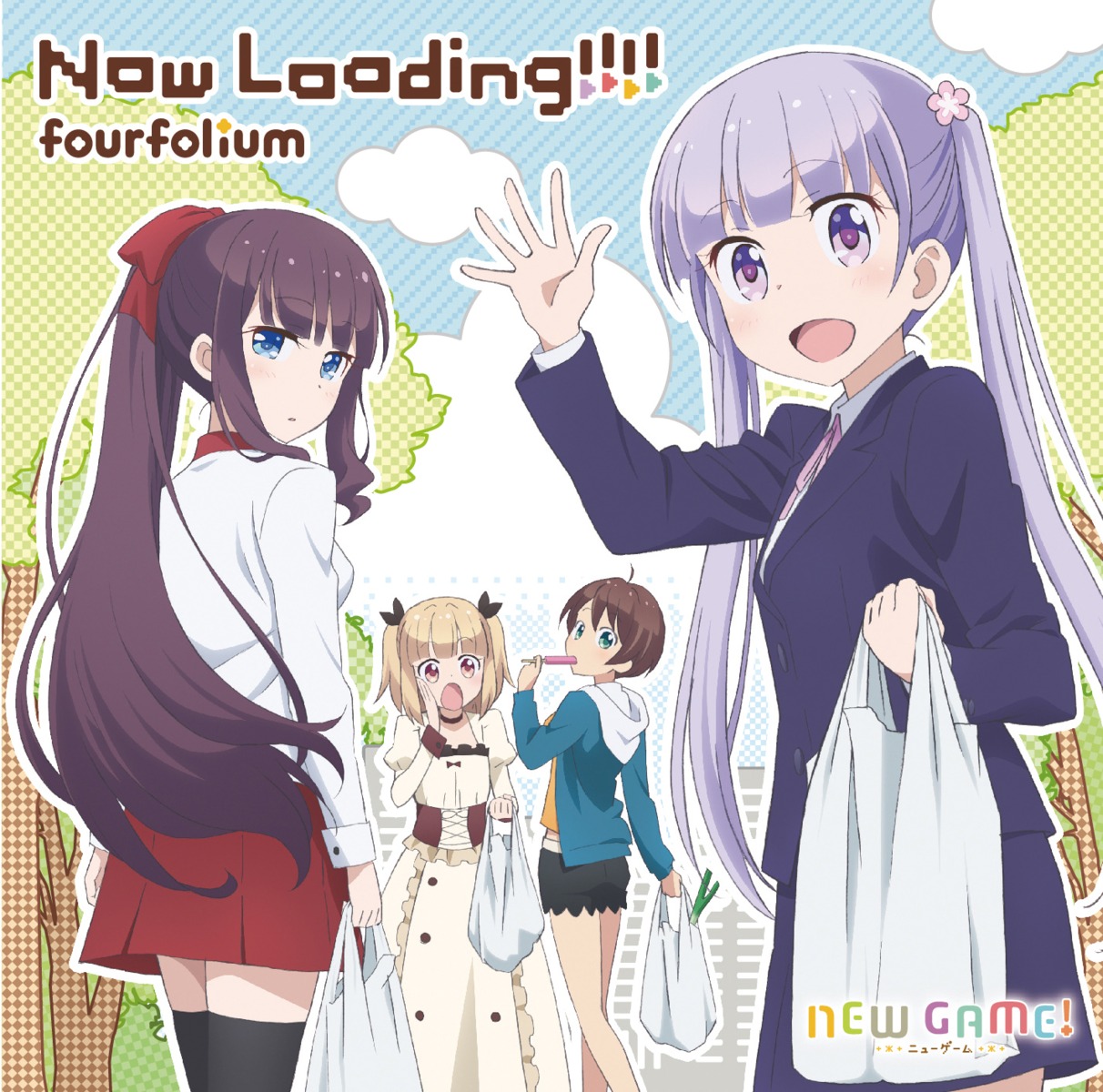business_suit, disc_cover, dress, iijima_yun, new_game!, shinoda_hajime, suzukaze_aoba, takimoto_hifumi