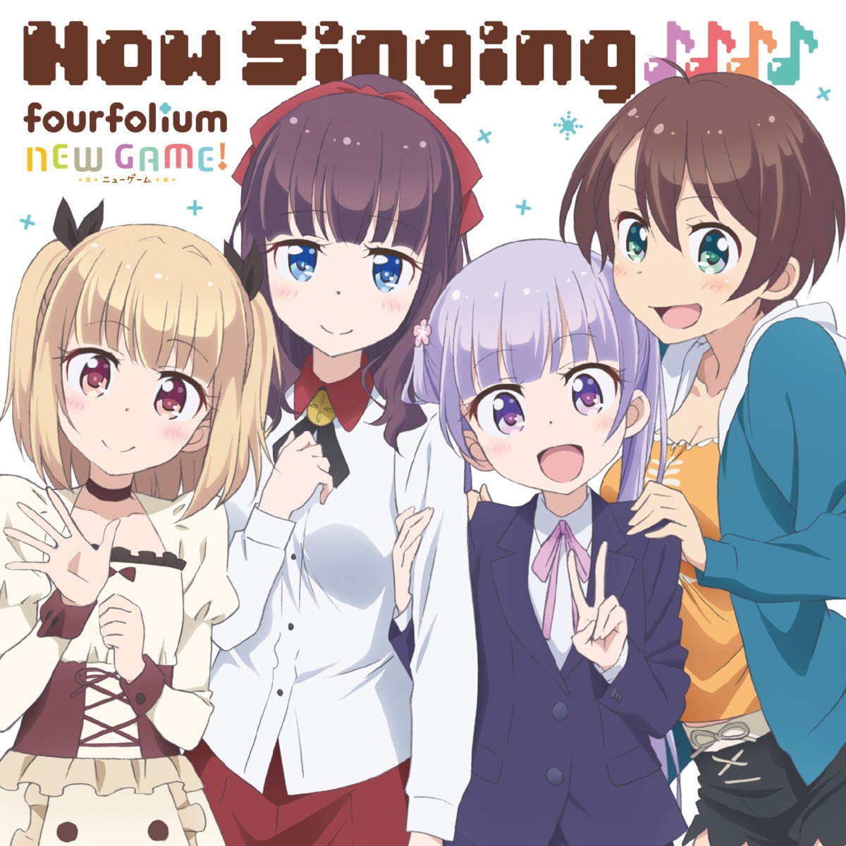 business_suit, disc_cover, dress, iijima_yun, new_game!, shinoda_hajime, suzukaze_aoba, takimoto_hifumi