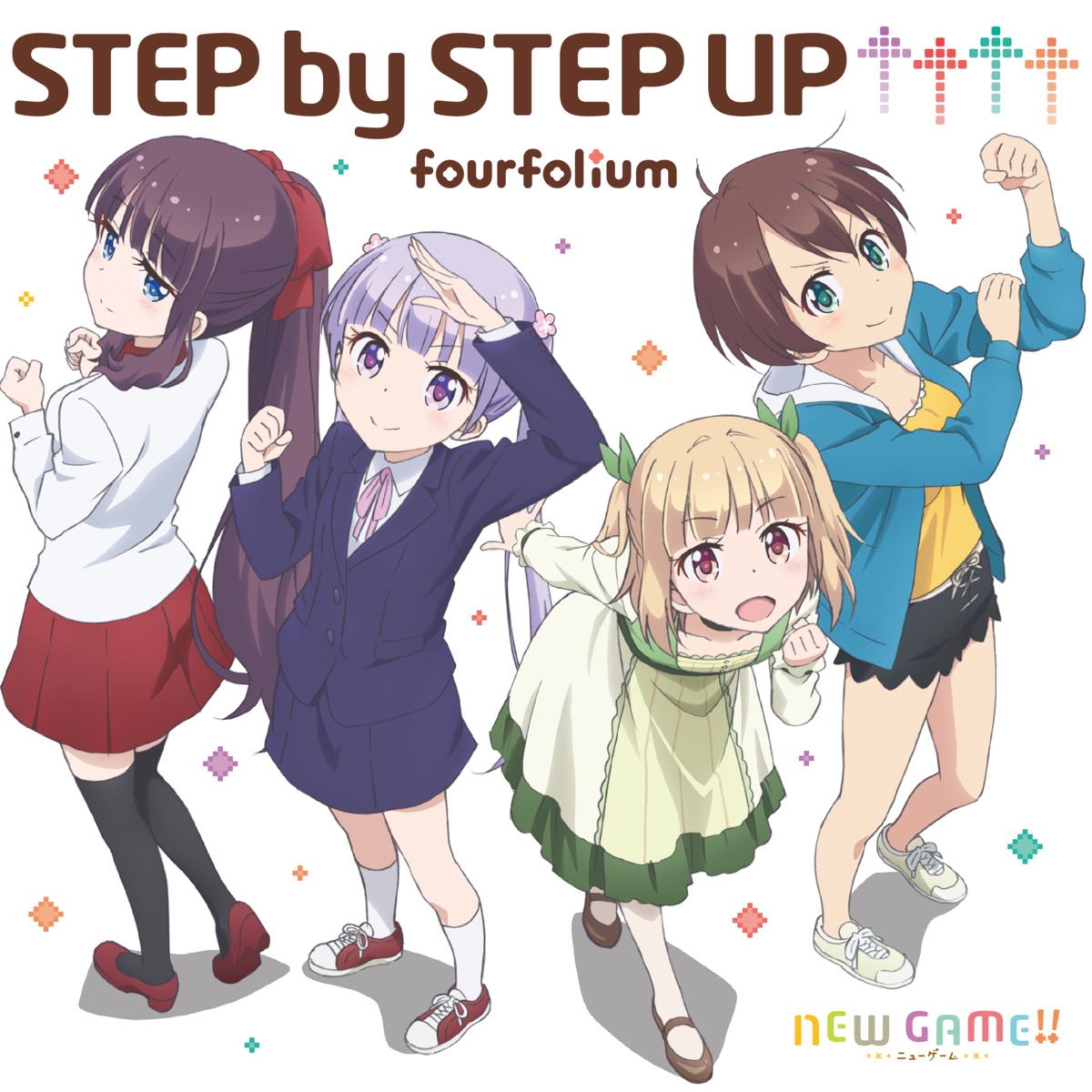 business_suit, disc_cover, dress, heels, iijima_yun, new_game!, shinoda_hajime, suzukaze_aoba