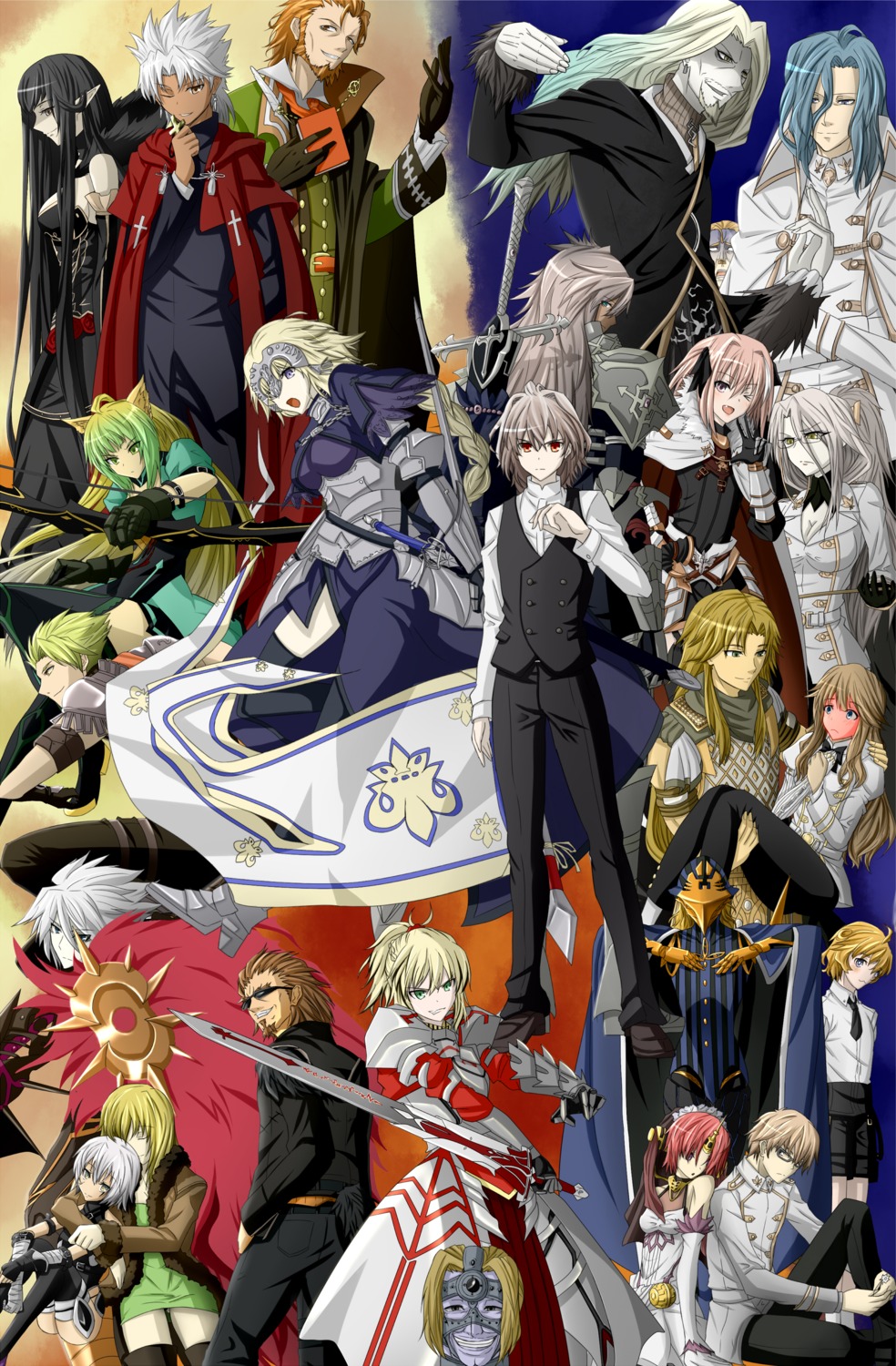 achilles_(fate), akashiro_sen, amakusa_shirou_tokisada_(fate), animal_ears, armor, astolfo_(fate), atalanta_(fate), bandages