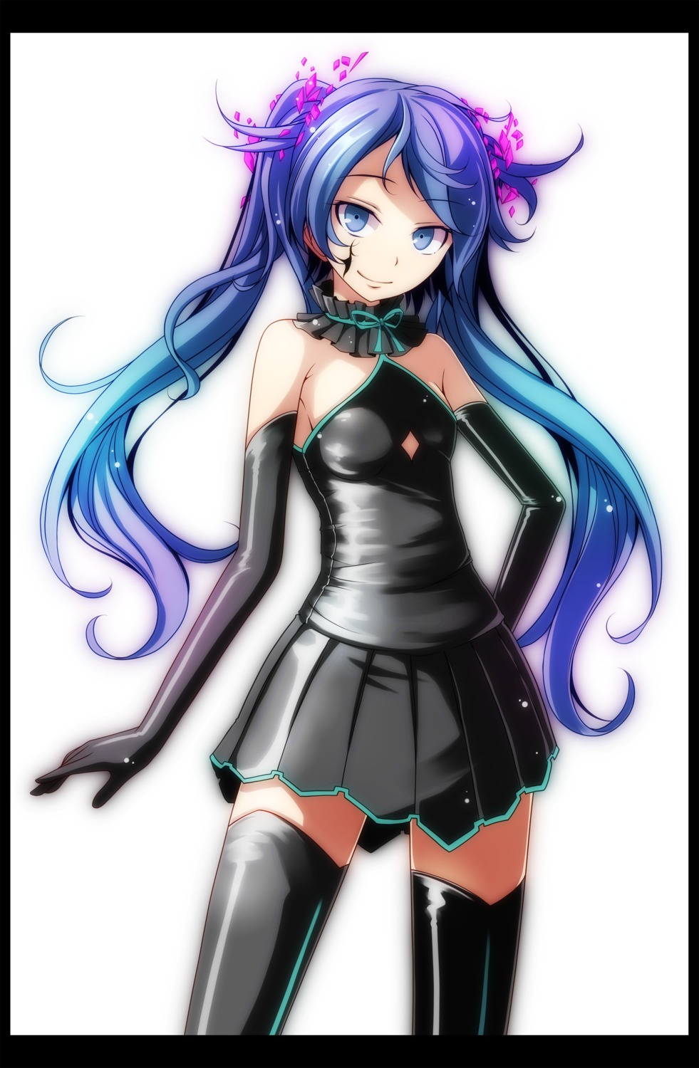 dress, ghost_rule_(vocaloid), hatsune_miku, tattoo, thighhighs, tsukishiro_saika, vocaloid