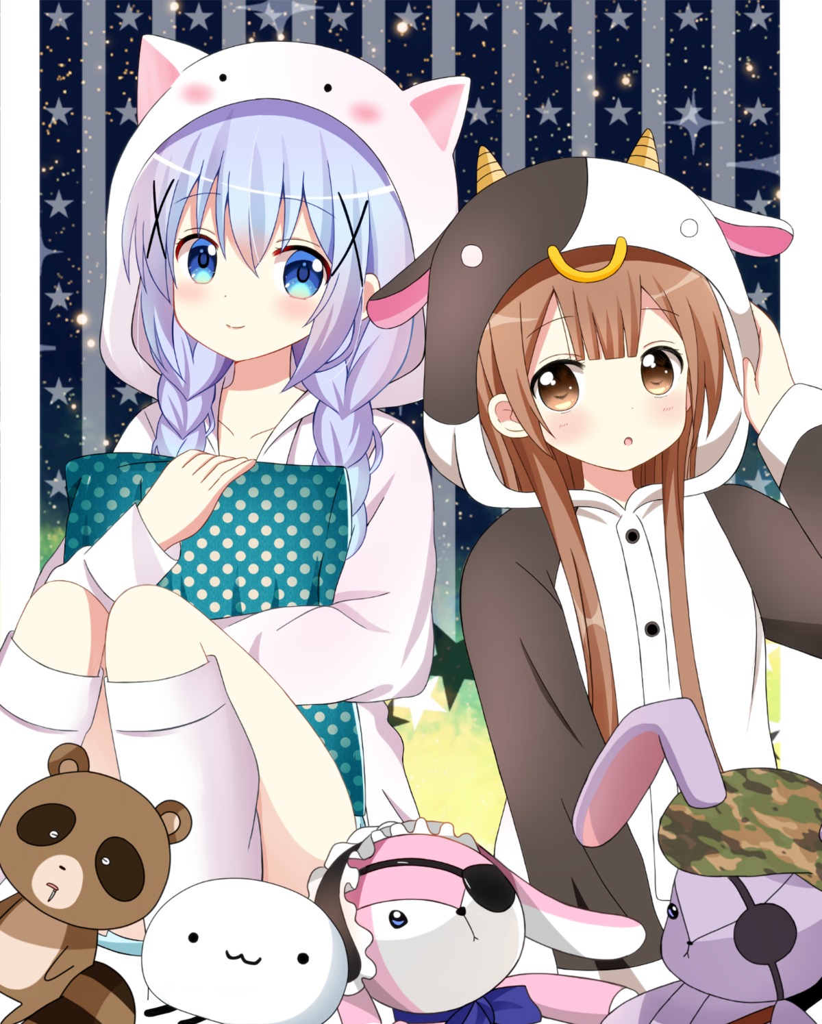 gochuumon_wa_usagi_desu_ka?, kafuu_chino, oomuro_hanako, pajama, ryoutan, yuru_yuri