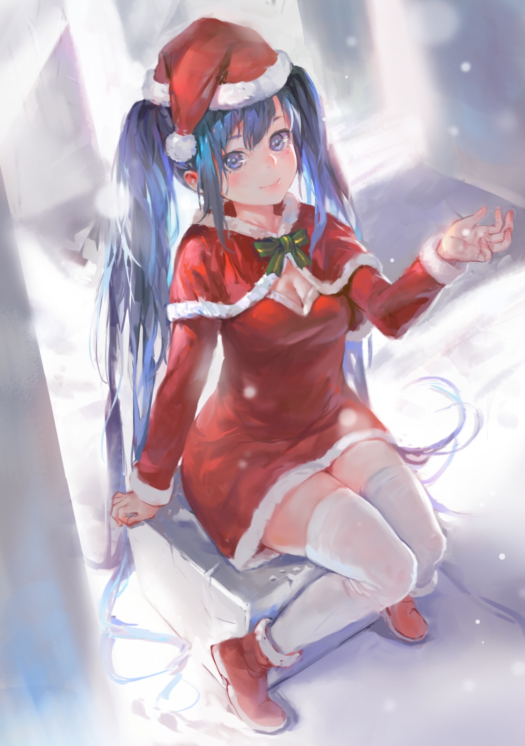 christmas, cleavage, dress, hatsune_miku, thighhighs, vocaloid, zrero