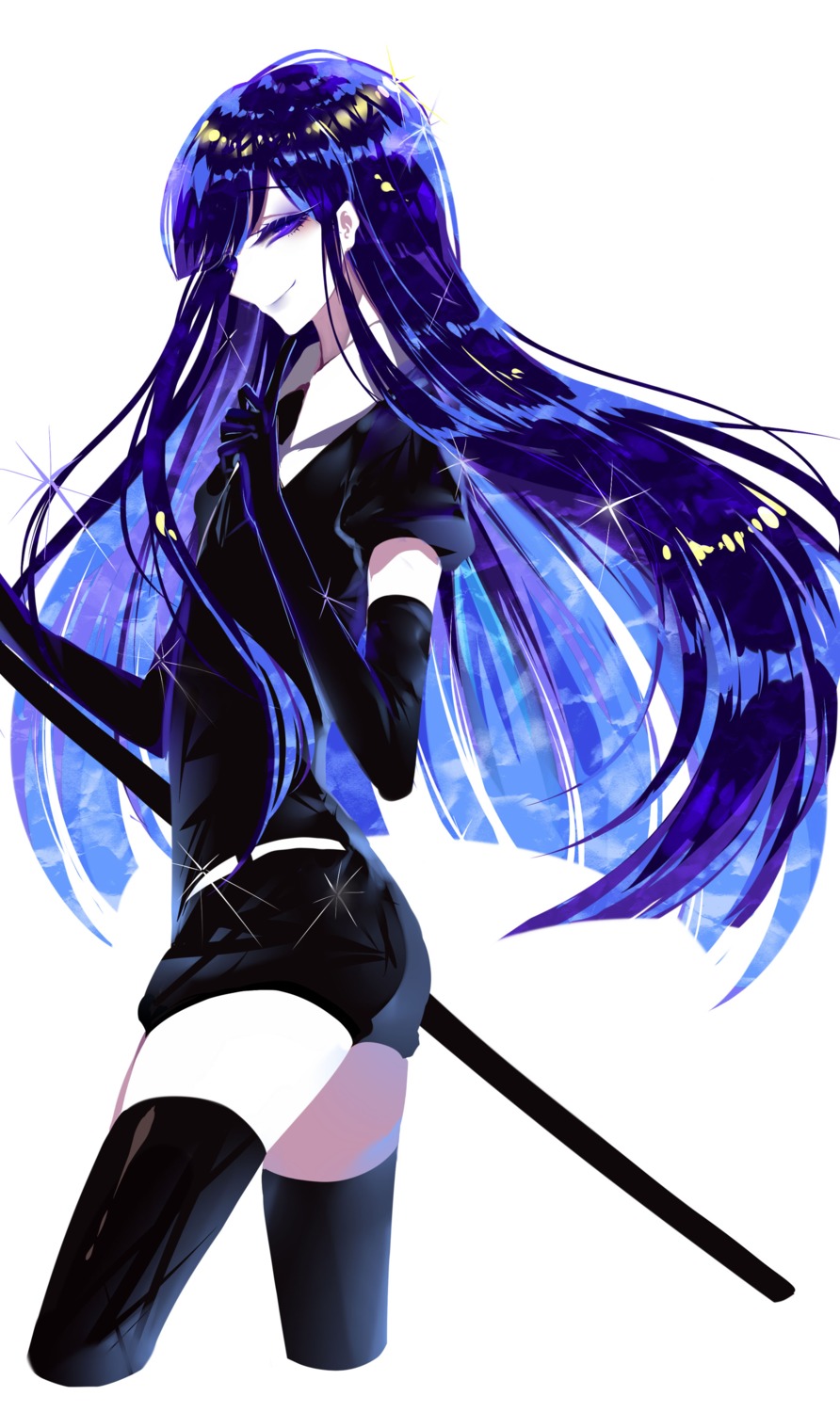 houseki_no_kuni, lapis_lazuli_(houseki_no_kuni), sheya, sword, thighhighs