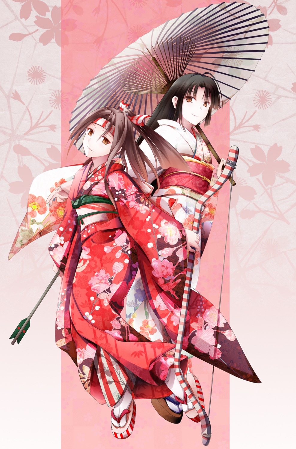 fudo_shin, kantai_collection, kimono, shouhou_(kancolle), umbrella, weapon, zuihou_(kancolle)