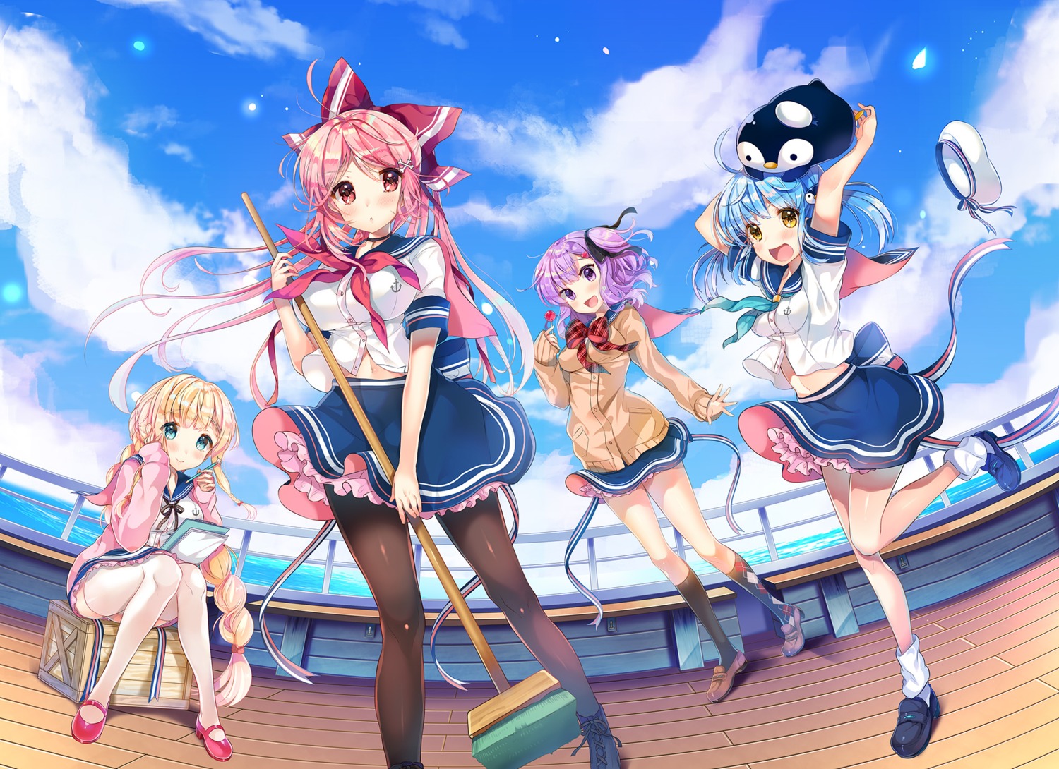 midoriha_mint, pantyhose, paradise_ocean, pixel_mint, seifuku, sweater, thighhighs