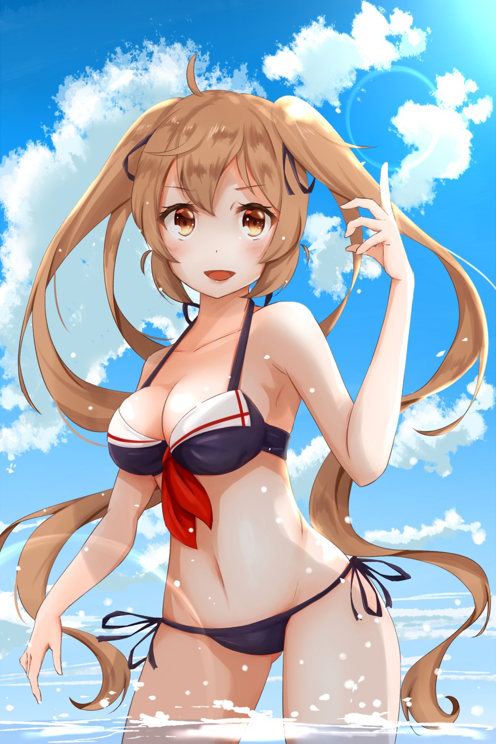 bikini, cleavage, kantai_collection, murasame_(kancolle), neve, swimsuits, wet