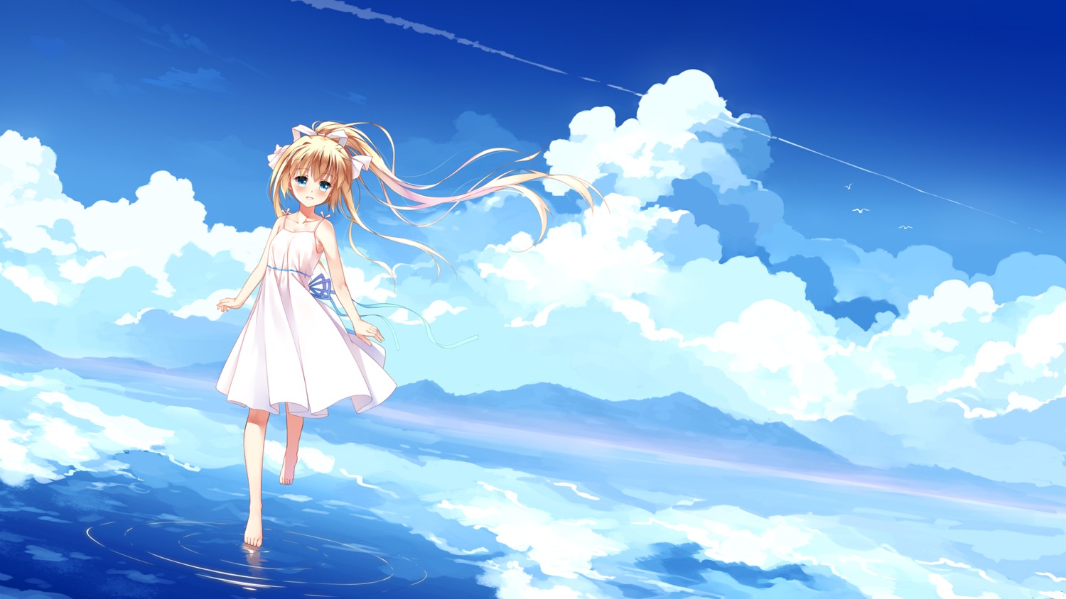 air, dress, kamio_misuzu, landscape, summer_dress, wallpaper, xia_xiang_(ozicha)