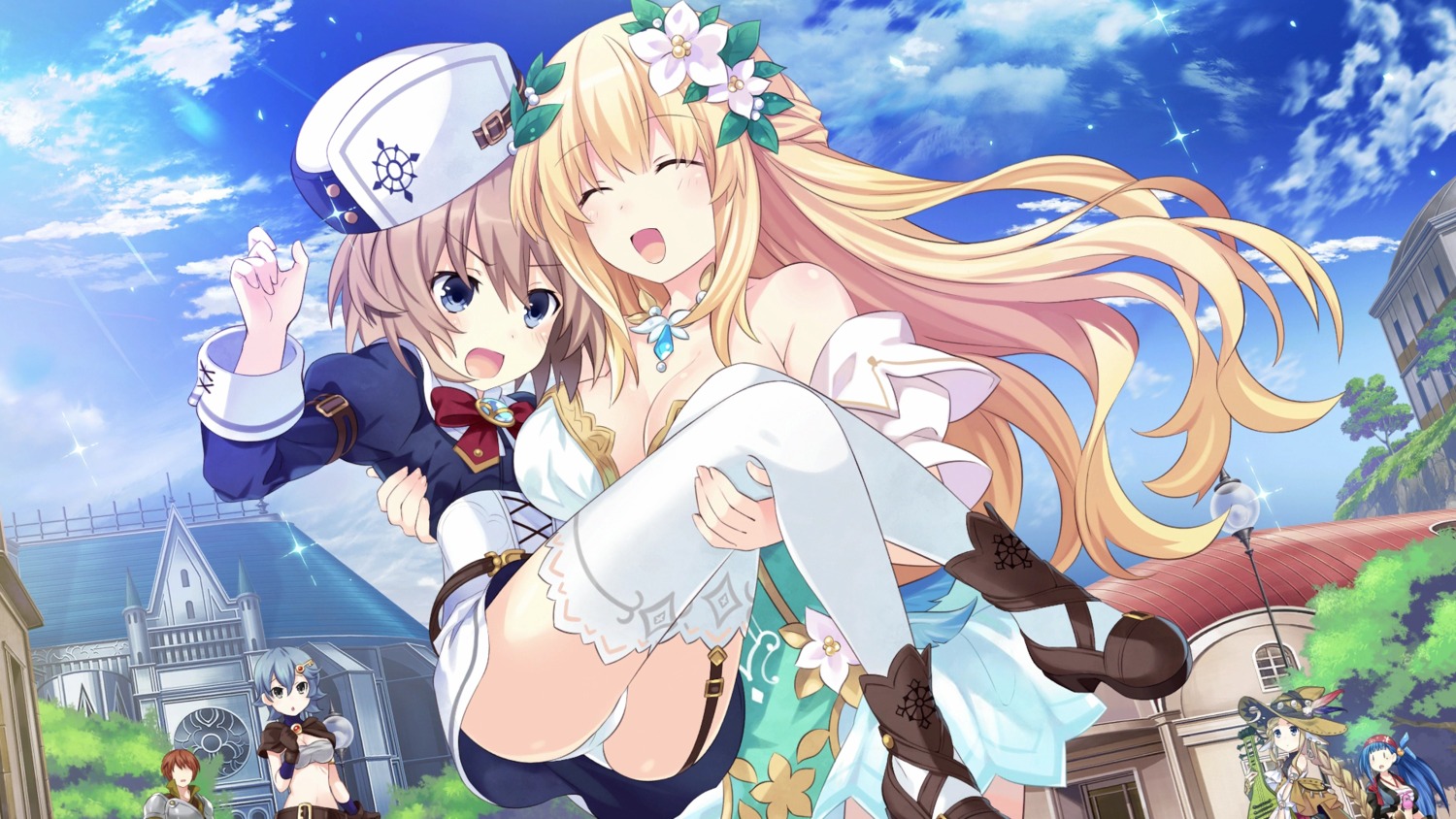 blanc, choujigen_game_neptune, cleavage, dress, four_goddesses_online:_cyber_dimension_neptune, game_cg, heels, pantsu, stockings, tamsoft_(choujigen_game_neptune), thighhighs, tsunako, vert, witch