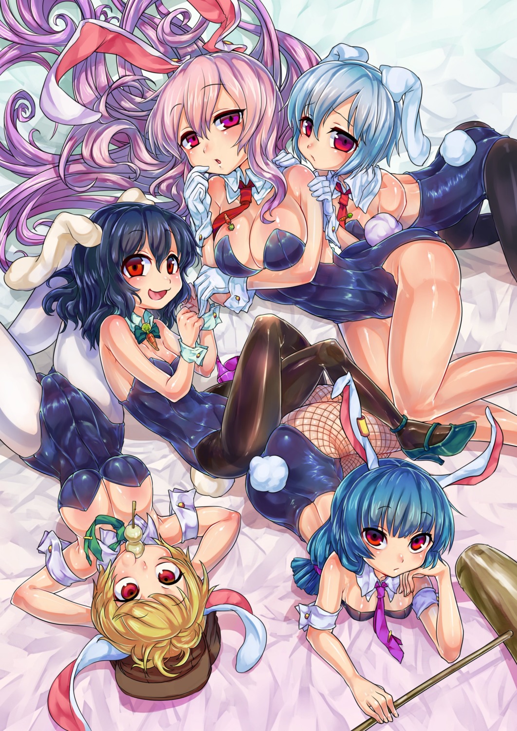 animal_ears, bunny_ears, bunny_girl, cleavage, fishnets, heels, ifelt, inaba_tewi