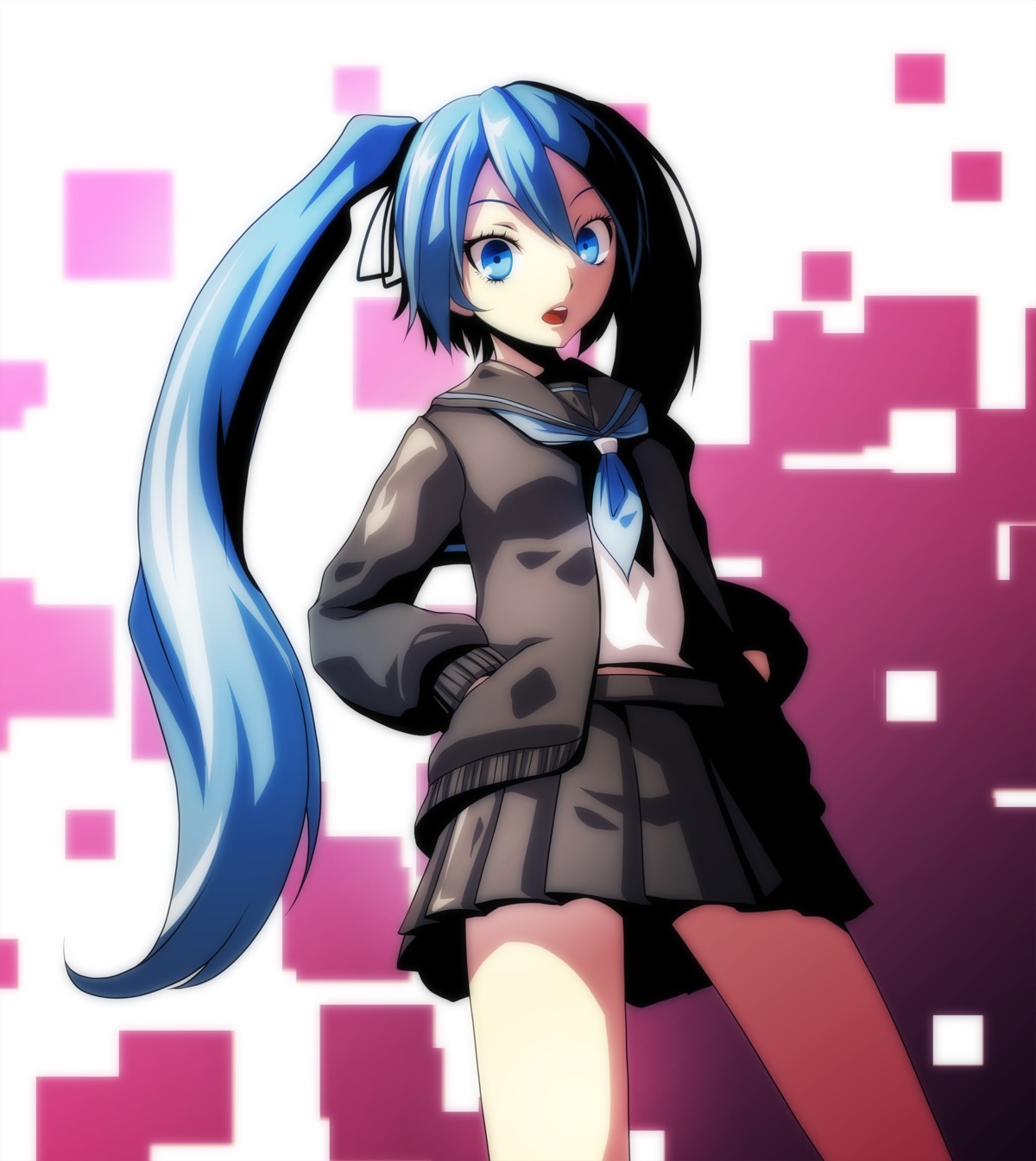 hatsune_miku, rolling_girl_(vocaloid), seifuku, sweater, tsukishiro_saika, vocaloid