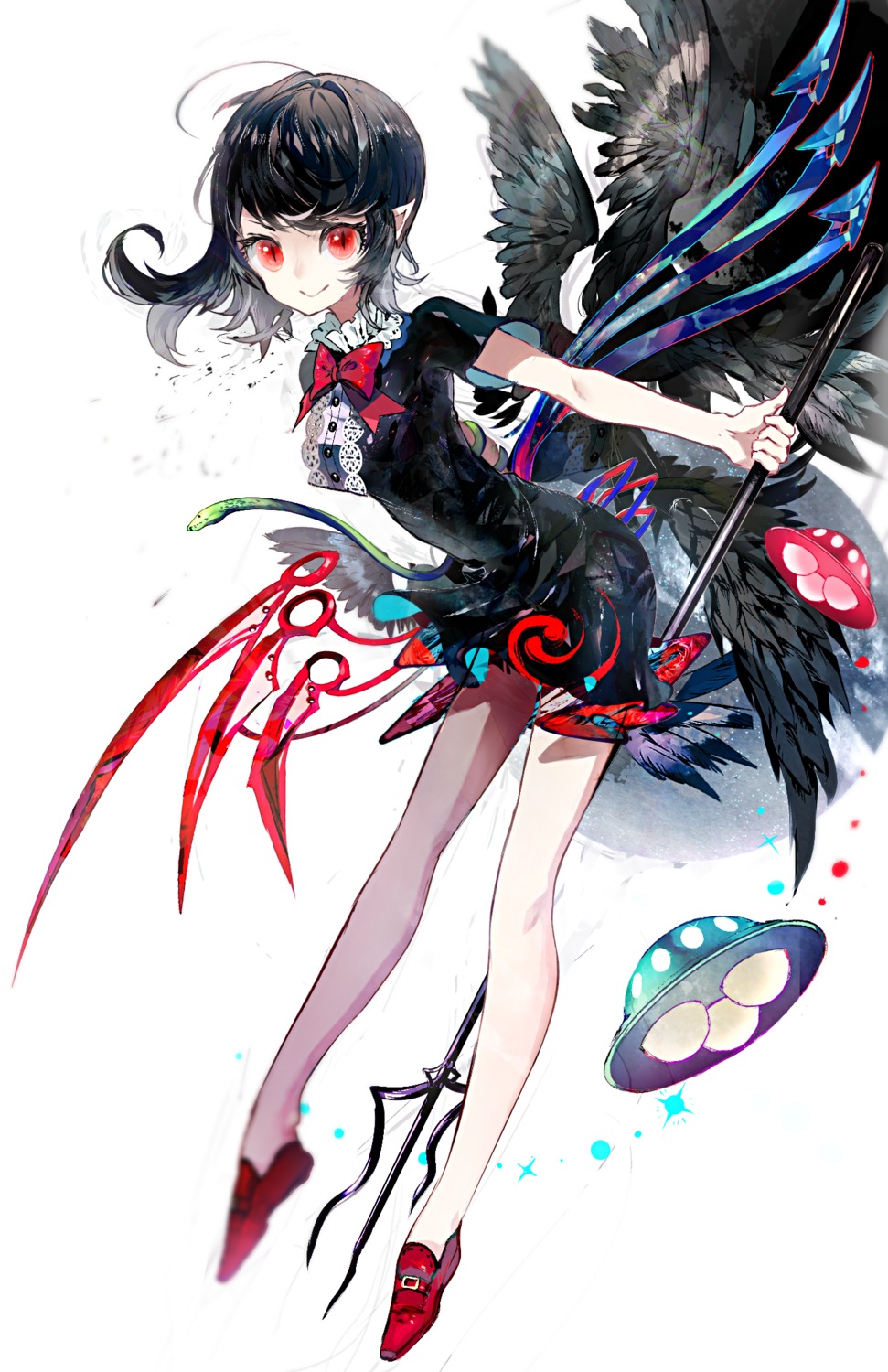 dress, houjuu_nue, pointy_ears, rooseputo_02, touhou, weapon, wings