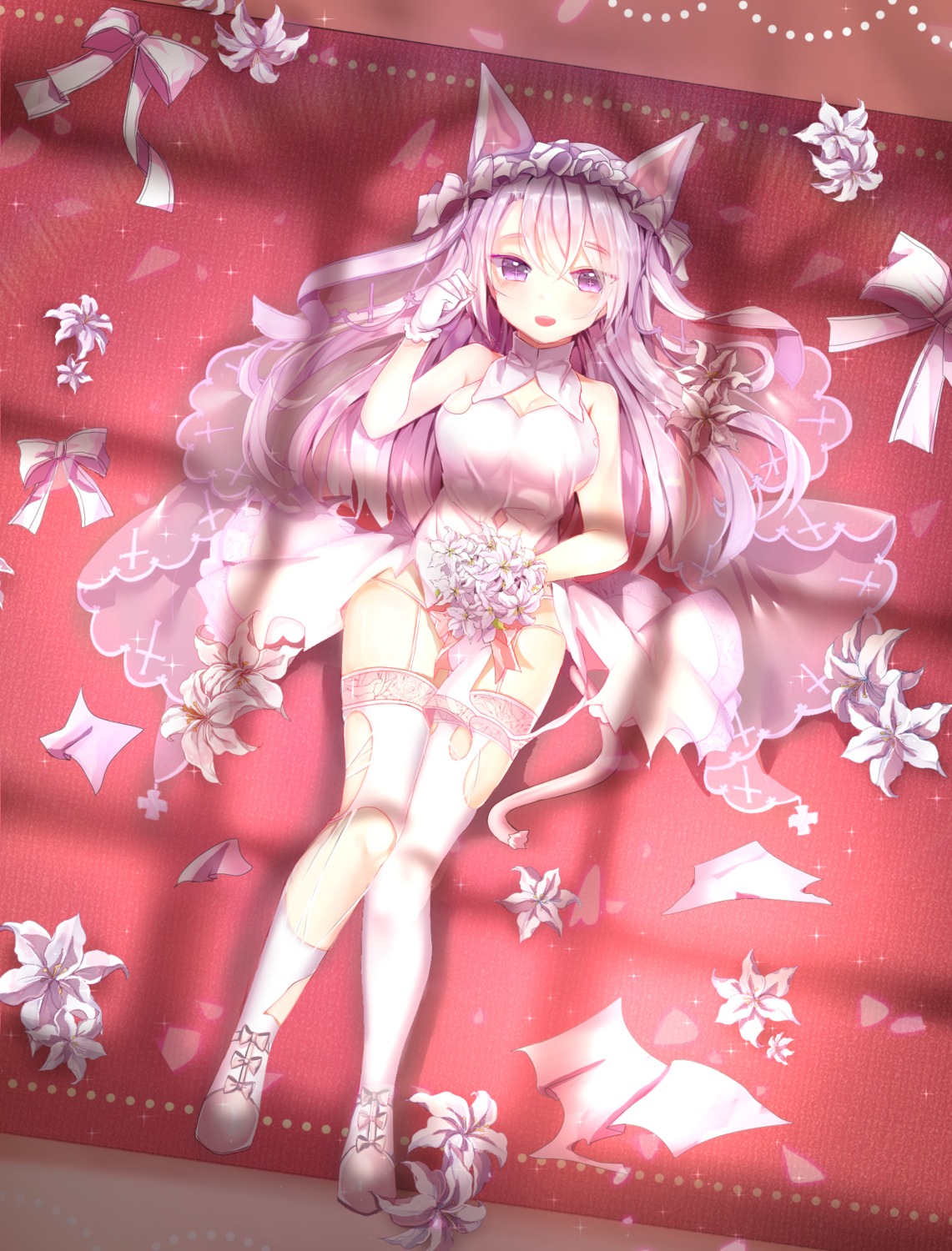 animal_ears, dress, girls_frontline, p7_(girls_frontline), seno_(senohime), stockings, thighhighs, torn_clothes