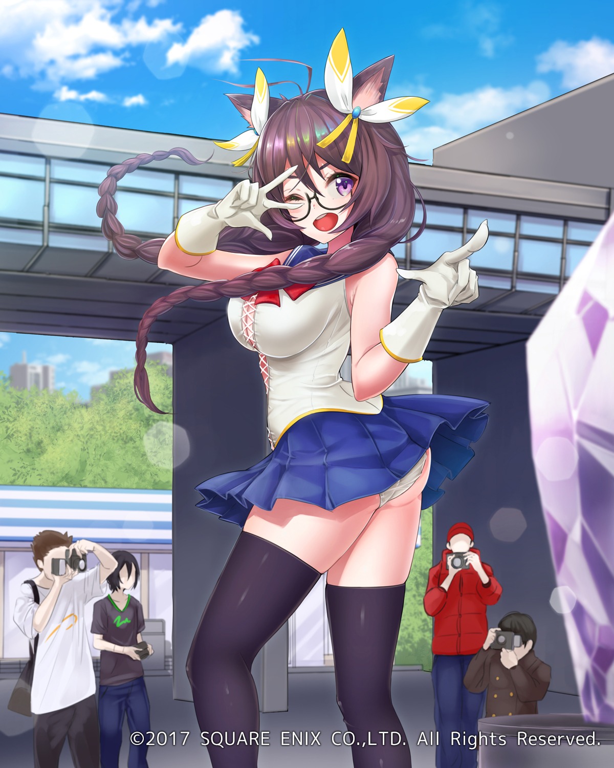 animal_ears, ass, cleavage, mappaninatta, megane, pantsu, seifuku, skirt_lift