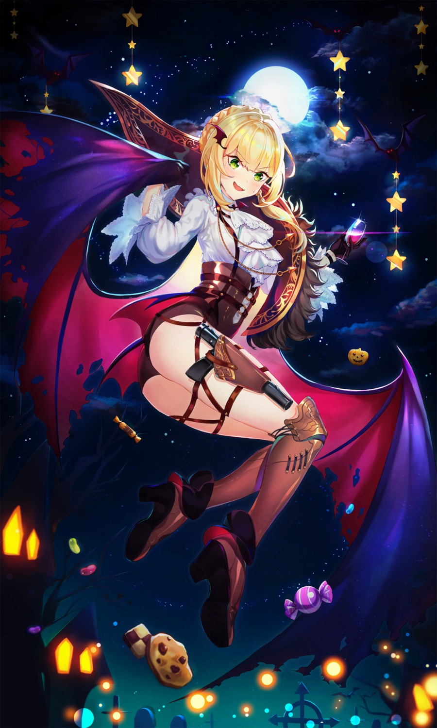 ass, girls_frontline, gun, halloween, heels, narae, welrod_mk2_(girls_frontline), wings