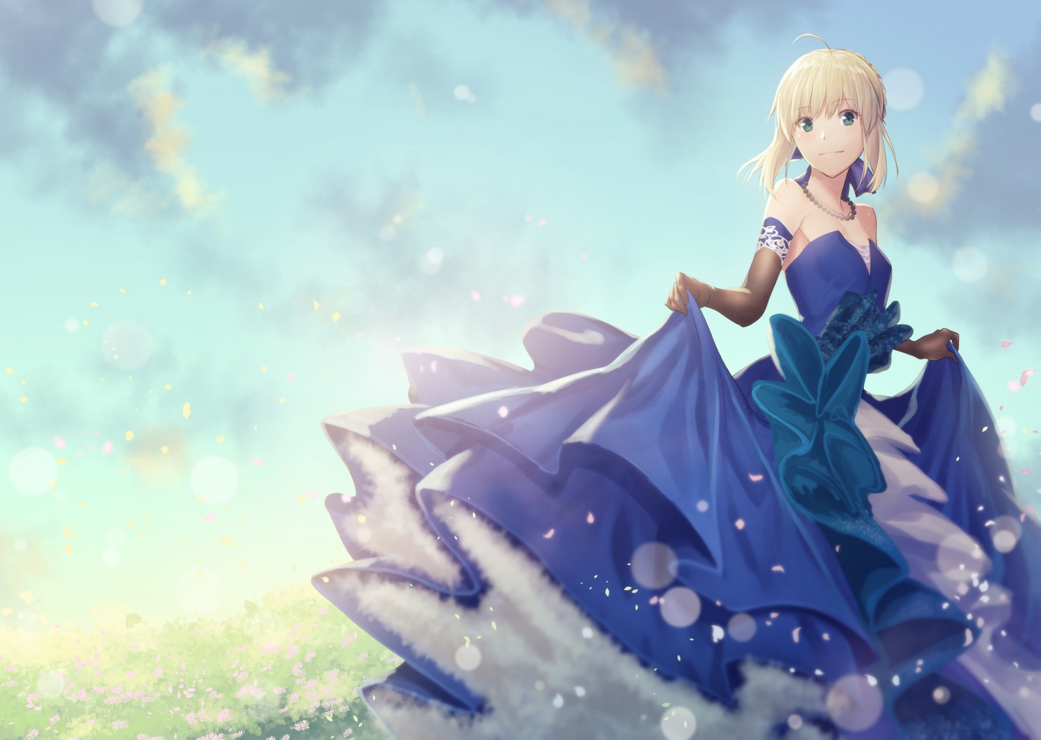 artoria_pendragon_(fate), cleavage, dress, fate/stay_night, lip-mil, skirt_lift