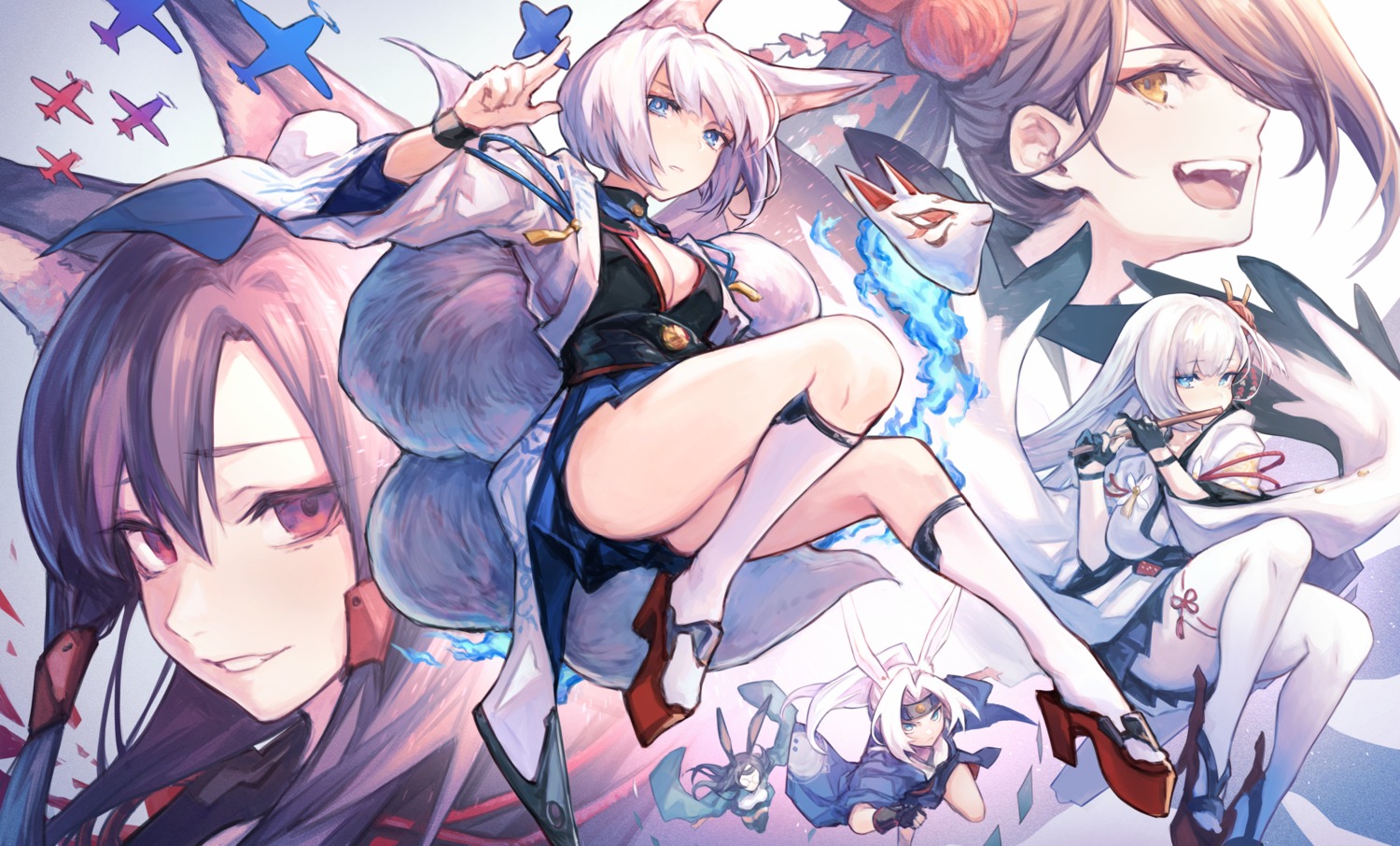 akagi_(azur_lane), animal_ears, azur_lane, bunny_ears, cleavage, heels, hiryuu_(azur_lane), japanese_clothes