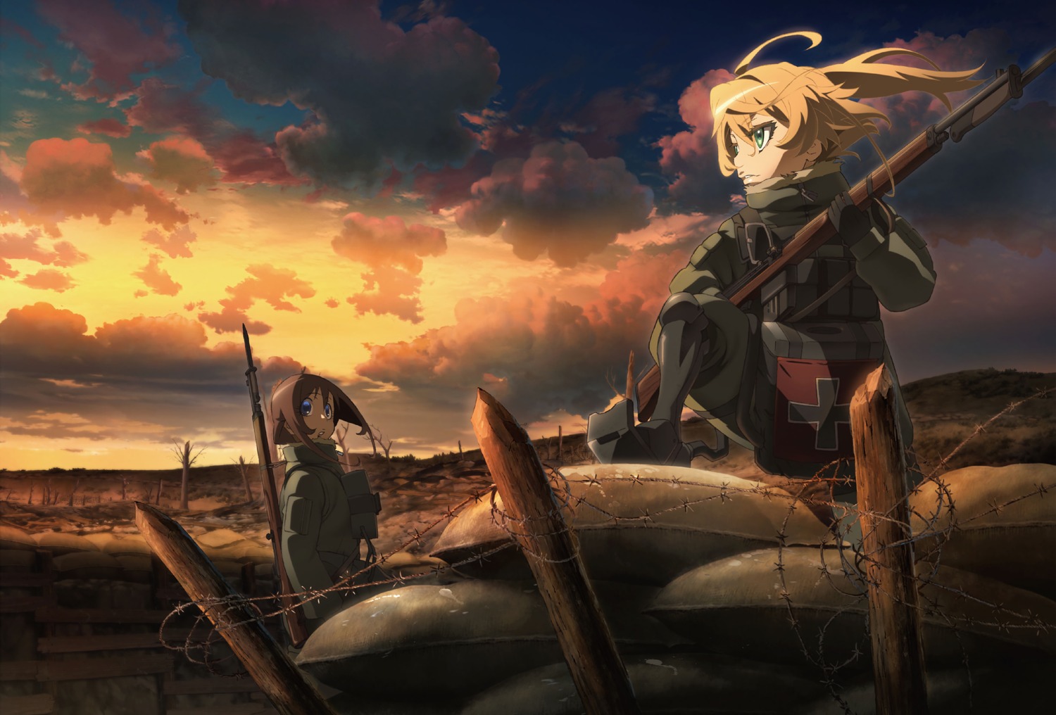 azuma_ryouta, gun, landscape, tanya_degurechaff, uniform, viktoriya_ivanovna_serebryakov, youjo_senki