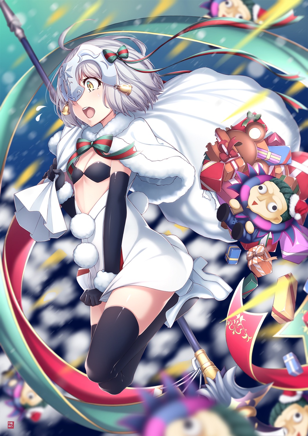 bikini_top, christmas, fate/grand_order, gilles_de_rais_(fate), jeanne_d'arc_alter_santa_lily, mku, swimsuits, thighhighs