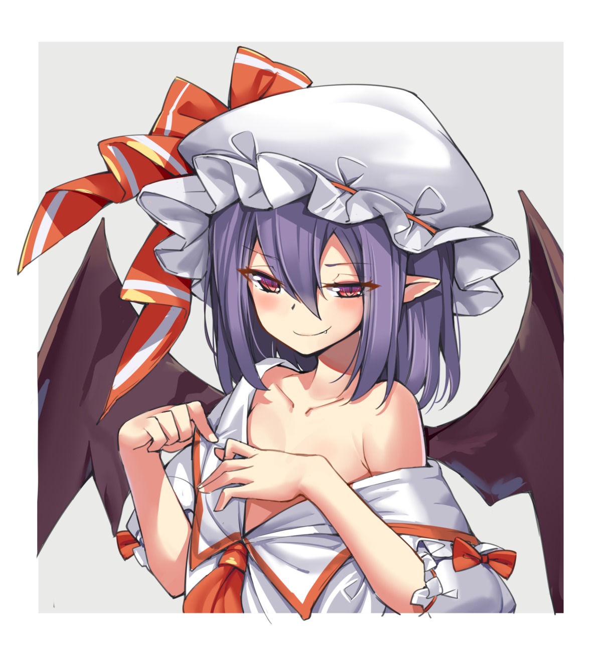 no_bra, ootsuki_momiji, open_shirt, pointy_ears, remilia_scarlet, touhou, wings