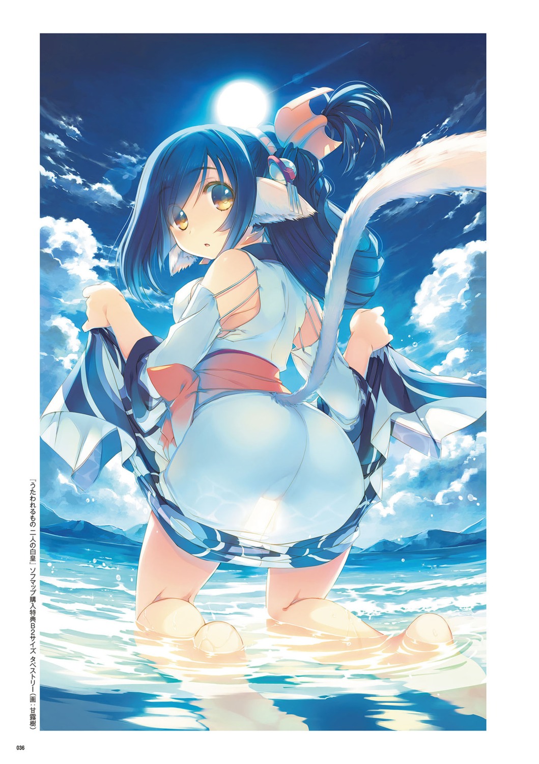 amaduyu_tatsuki, animal_ears, ass, feet, kuon_(utawarerumono), see_through, skirt_lift, tail, utawarerumono, utawarerumono_futari_no_hakuoro, wet, wet_clothes