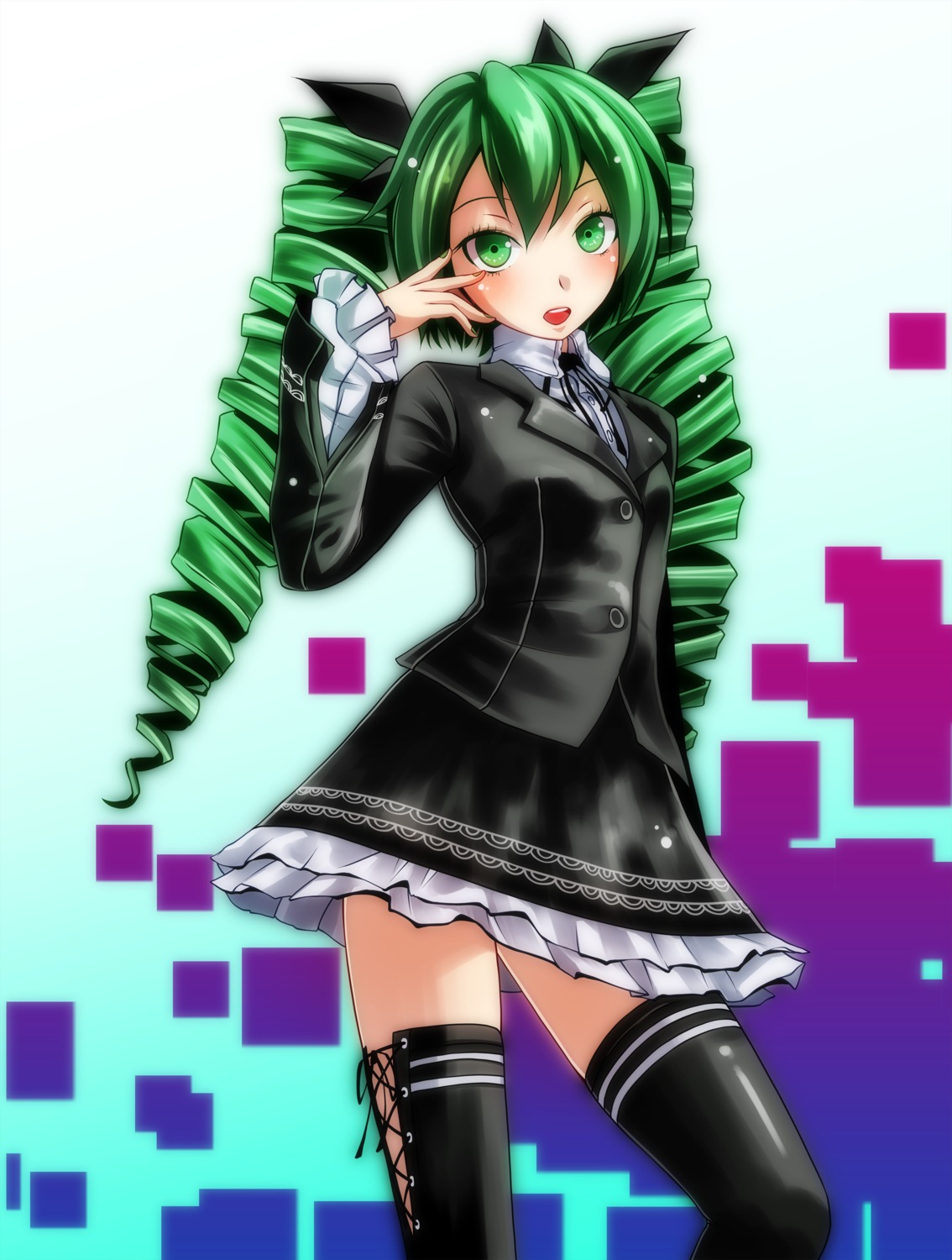 dress, hatsune_miku, himitsu_keisatsu_(vocaloid), thighhighs, tsukishiro_saika, vocaloid