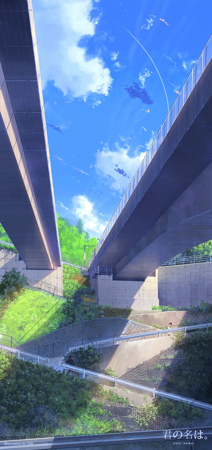 kimi_no_na_wa., landscape, miyamizu_mitsuha, niko_p, seifuku, sweater, tachibana_taki