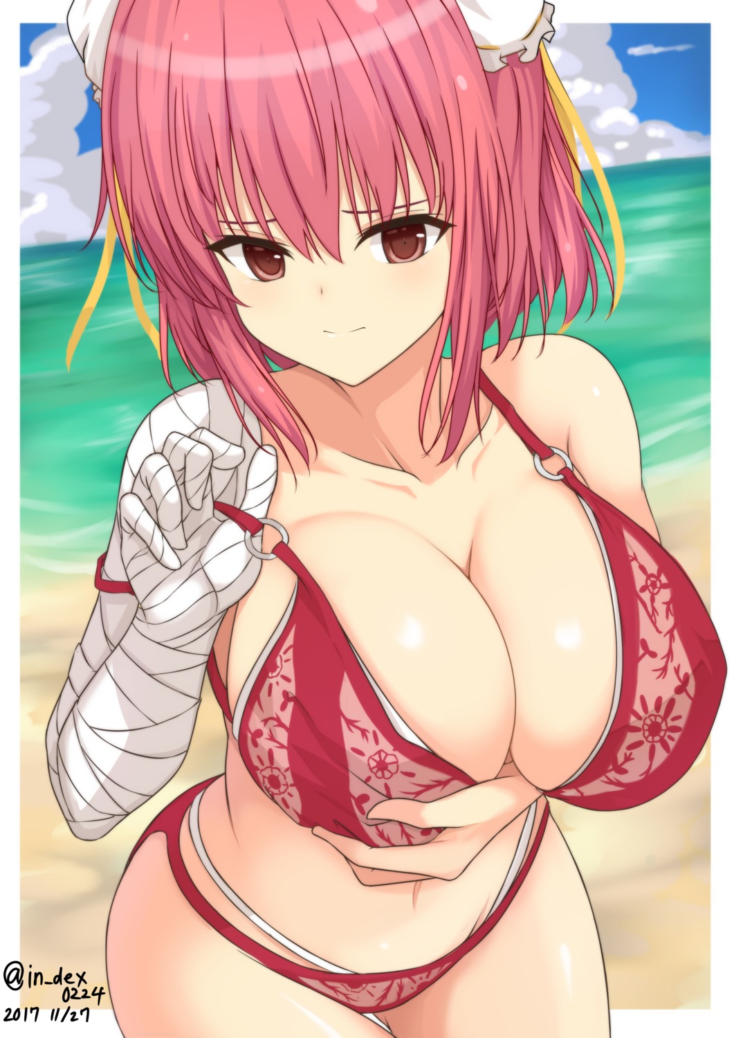 bandages, bikini, breast_hold, cleavage, furiruno, ibaraki_kasen, swimsuits, touhou