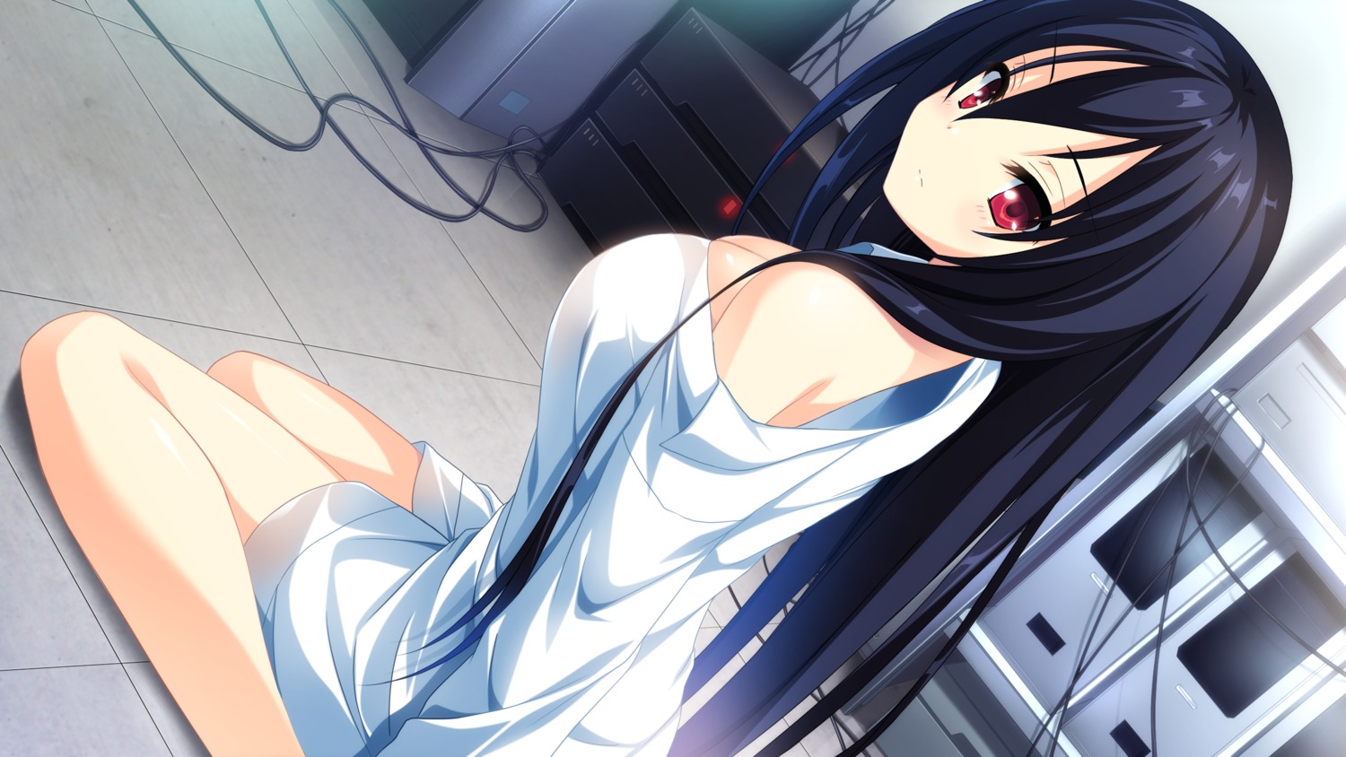 cleavage, cocoro@function!, game_cg, hayami_asagao, hinata_momo, no_bra, pulltop