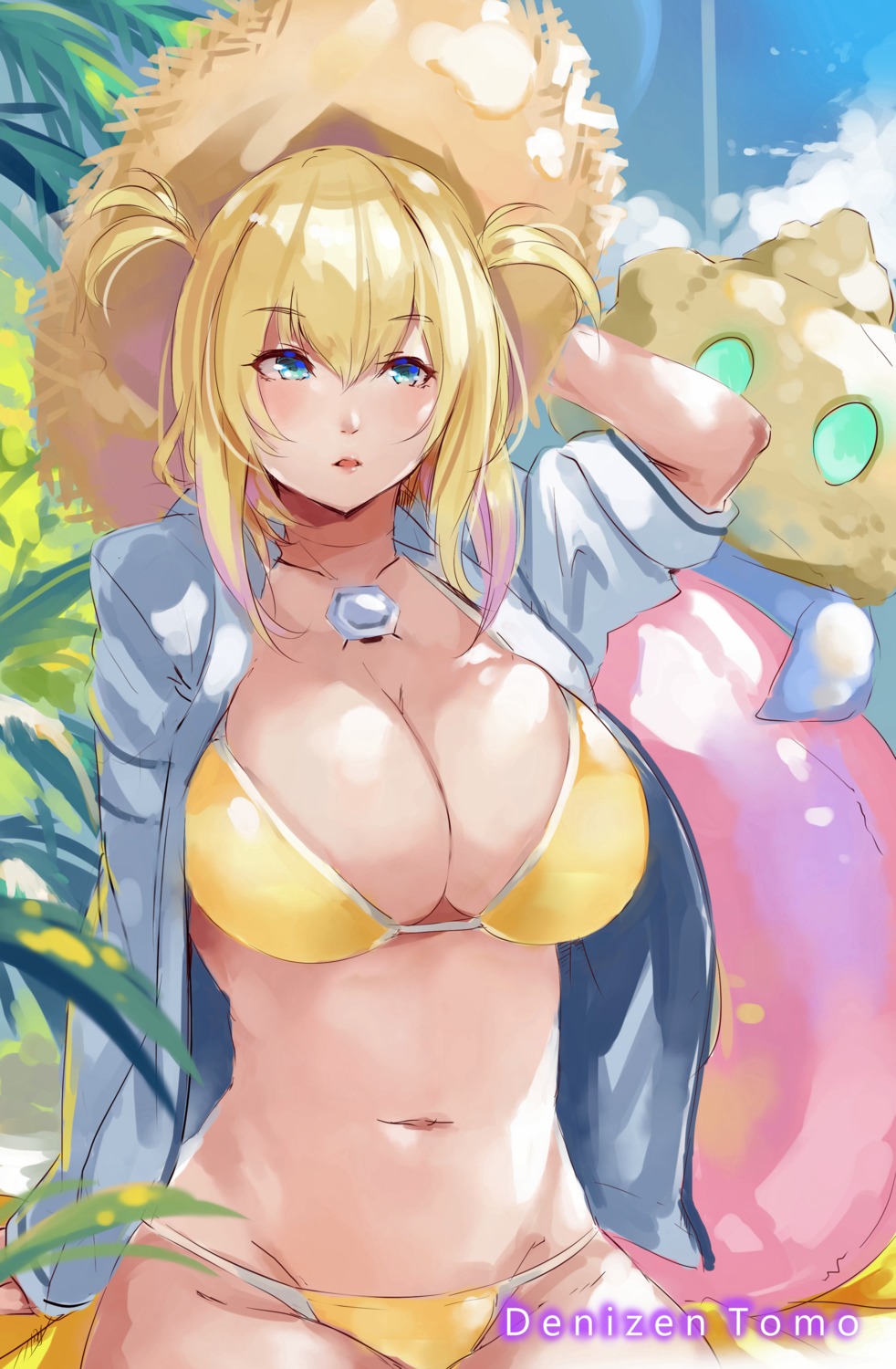bikini, cleavage, denizen_tomo, open_shirt, phantasy_star_online, swimsuits