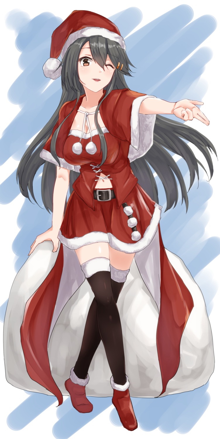 ame-rain, christmas, cleavage, haruna_(kancolle), kantai_collection, thighhighs