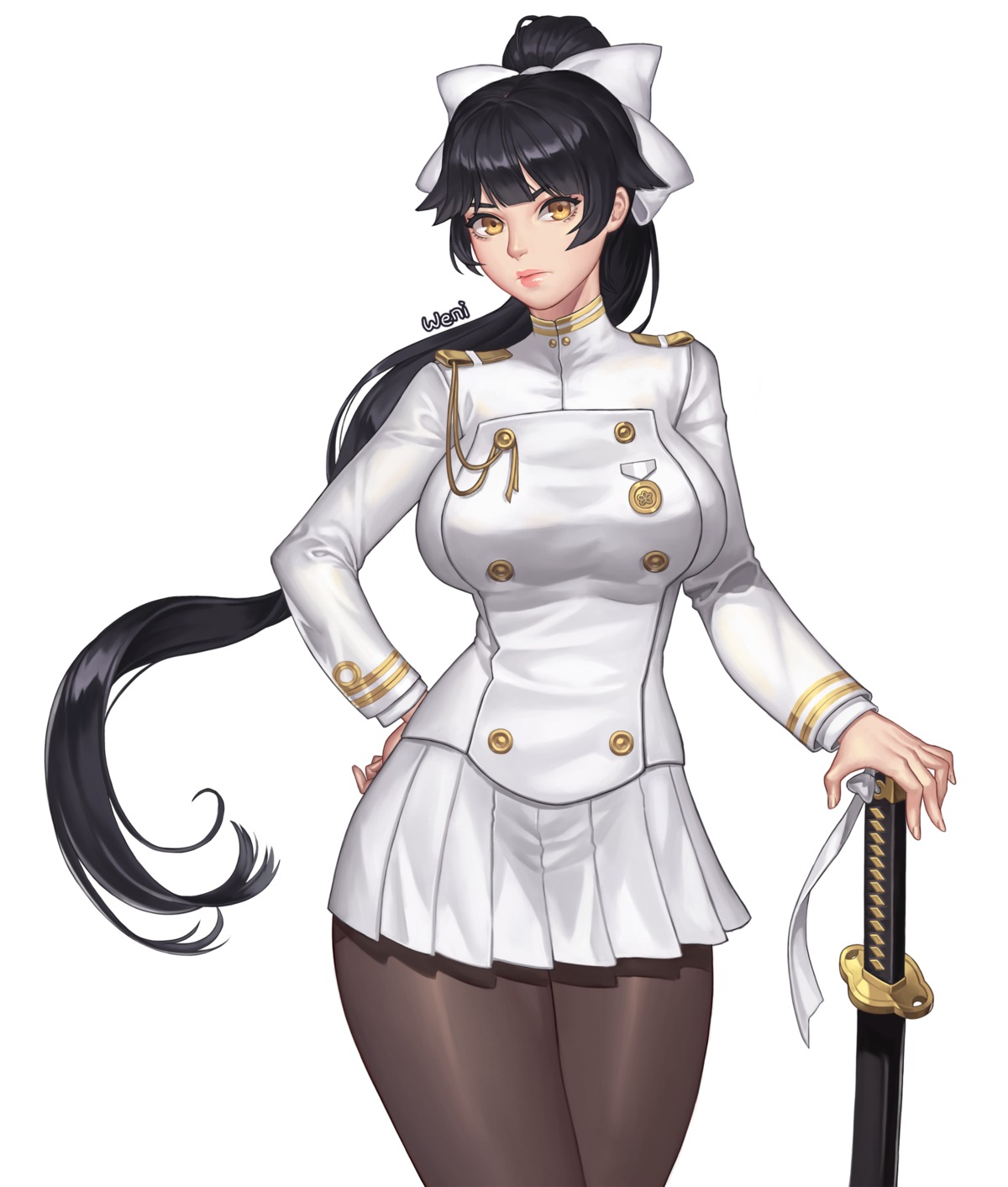 azur_lane, karmiel, pantyhose, sword, takao_(azur_lane), uniform