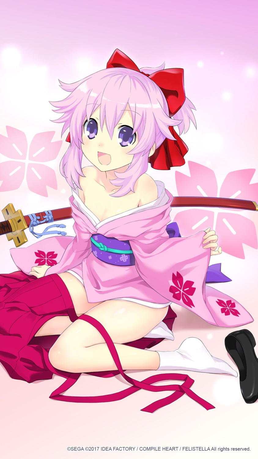 choujigen_game_neptune, choujigen_taisen_neptune_vs_sega_hard_girls, cleavage, compile_heart, idea_factory, japanese_clothes, neptune, open_shirt