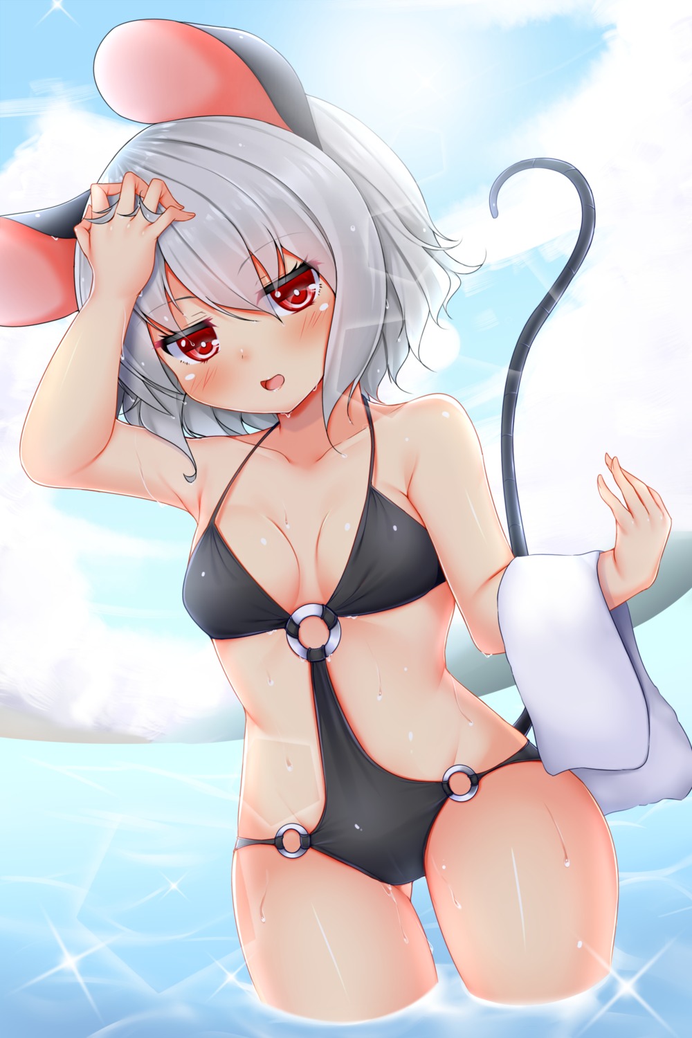 animal_ears, cleavage, nazrin, swimsuits, tail, tokoya_(ex-hetare), touhou, underboob, wet