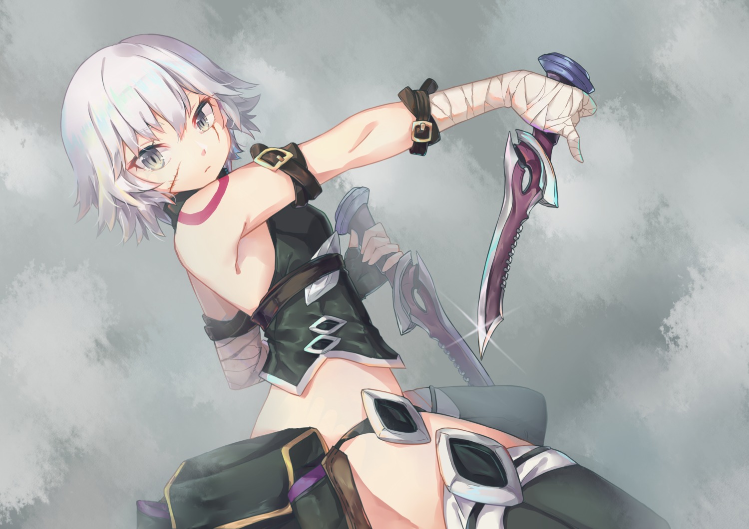 bandages, fate/apocrypha, fate/stay_night, jack_the_ripper, suo_niao, tattoo, thighhighs, weapon