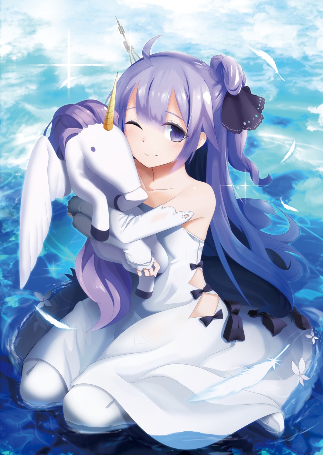 azur_lane, dress, gomibukurokarasu, thighhighs, unicorn_(azur_lane), wet
