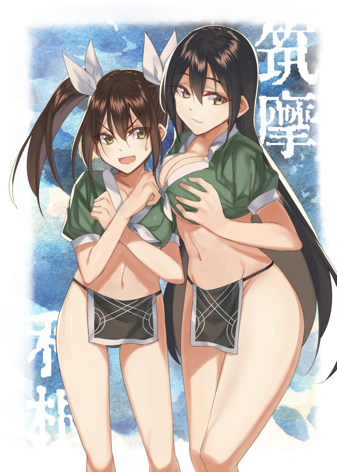 breast_hold, chikuma_(kancolle), cleavage, kabotya, kantai_collection, tone_(kancolle)