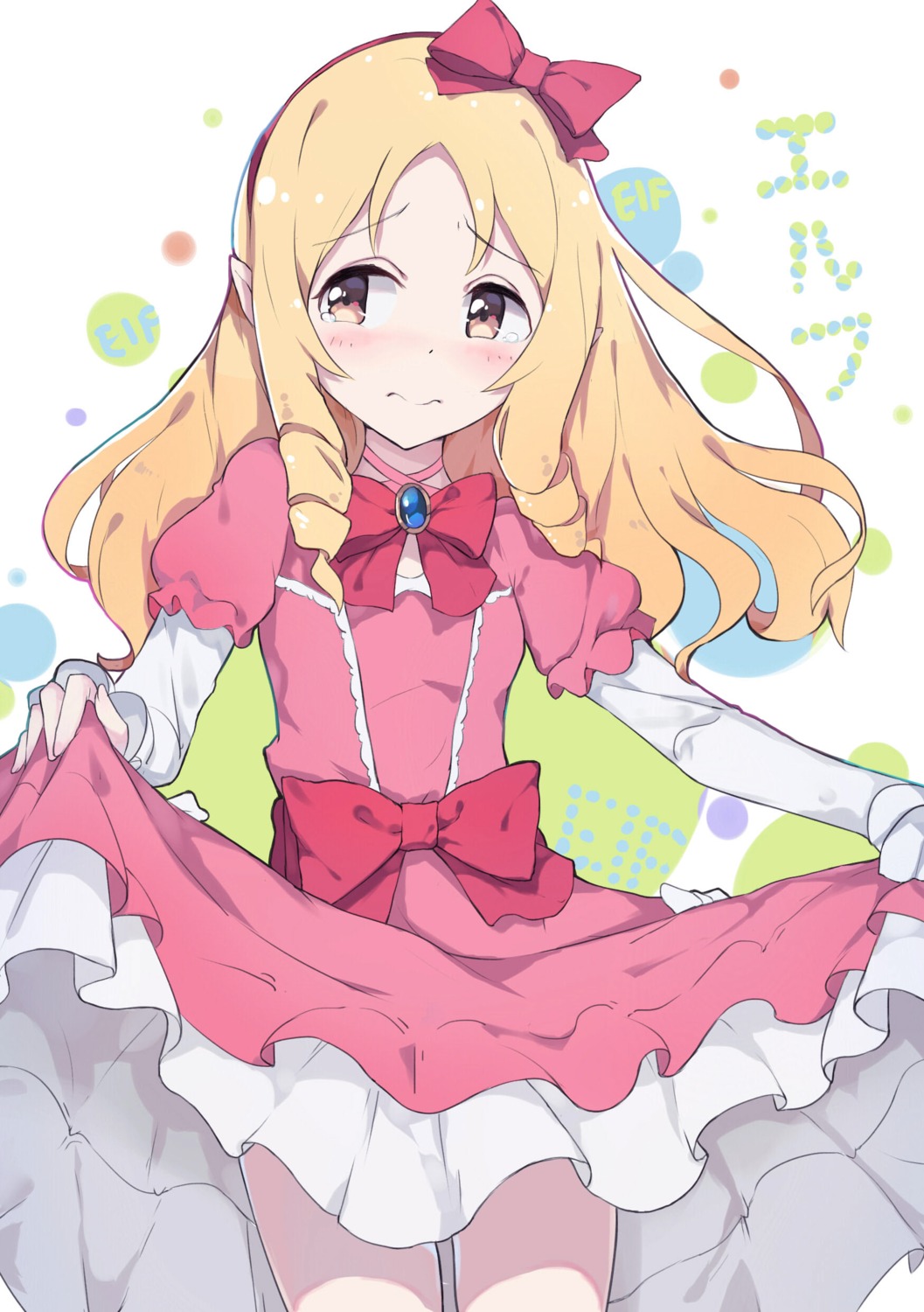dress, eromanga-sensei, lolita_fashion, pantie_painting, pantyhose, pointy_ears, skirt_lift, yamada_elf