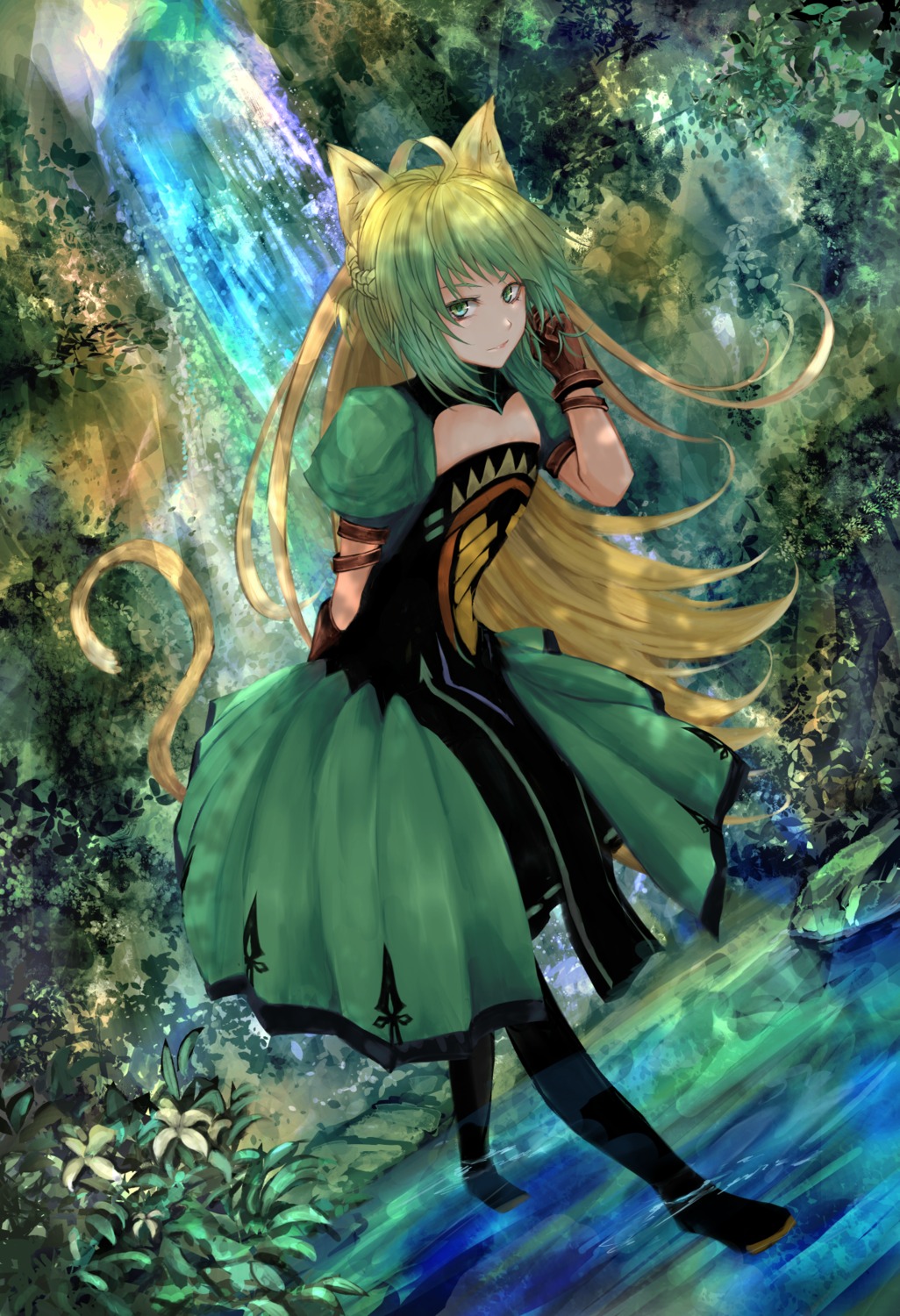 animal_ears, atalanta_(fate), cleavage, dress, fate/apocrypha, fate/stay_night, kaze_minoru_so-ru, tail