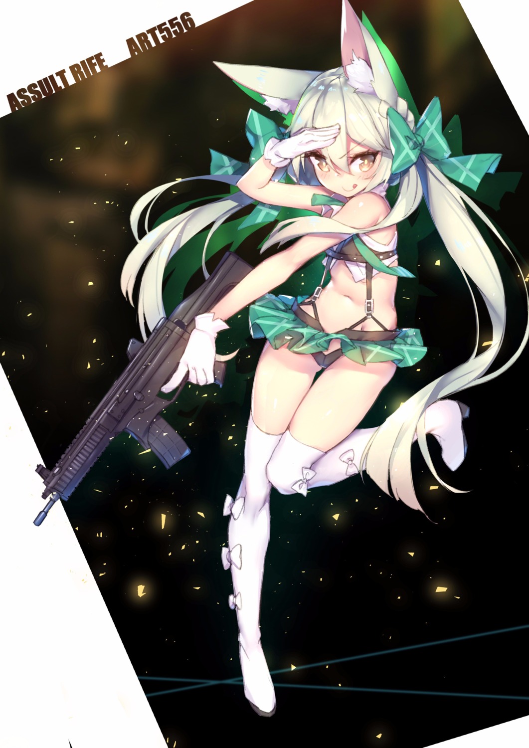 animal_ears, art556_(girls_frontline), girls_frontline, gun, heels, pantsu, shennai_misha