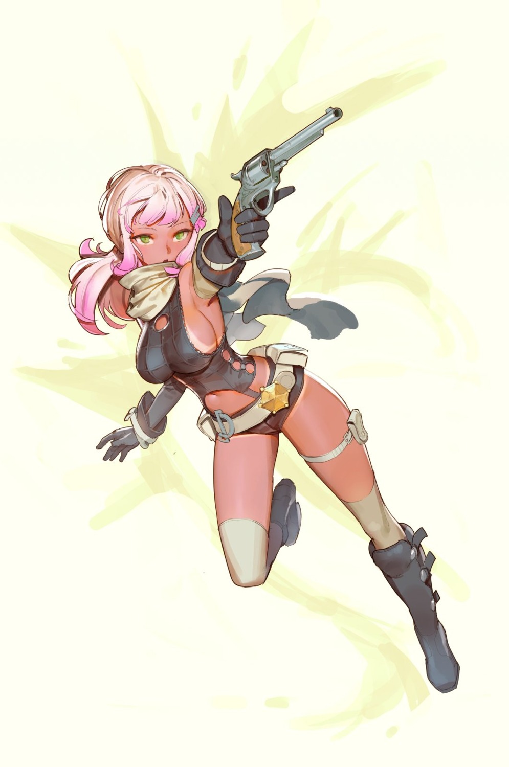gun, hks_(timbougami), tan_lines, thighhighs