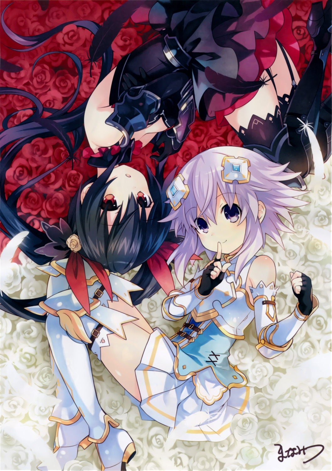 armor, autographed, choujigen_game_neptune, four_goddesses_online:_cyber_dimension_neptune, heels, manamitsu, neptune, noire, stockings, thighhighs