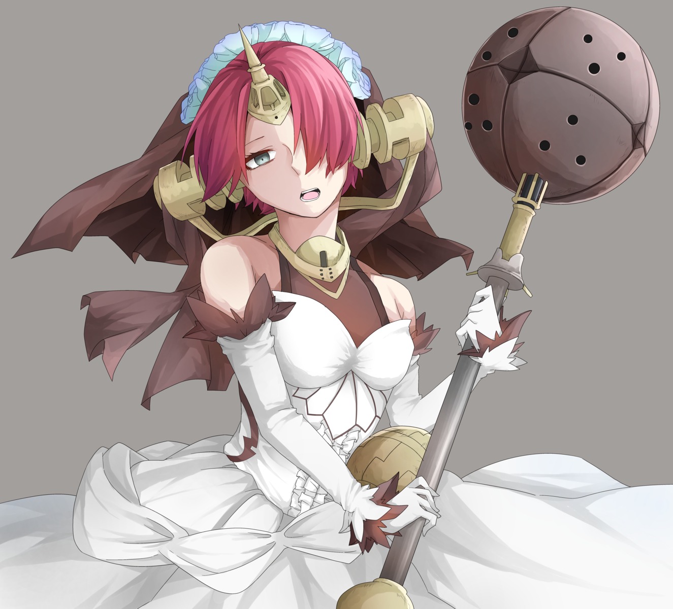 dress, fate/apocrypha, fate/stay_night, frankenstein's_monster_(fate), horns, kogeta_kaori, weapon, wedding_dress