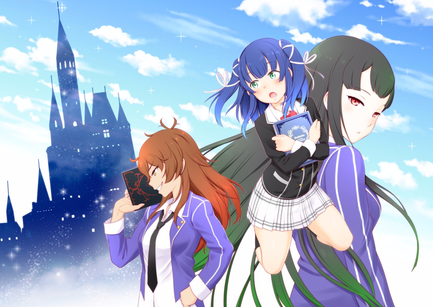 kagimura_hazuki, marchen_madchen, seifuku, tsuchimikado_shizuka, yumilia_qazan