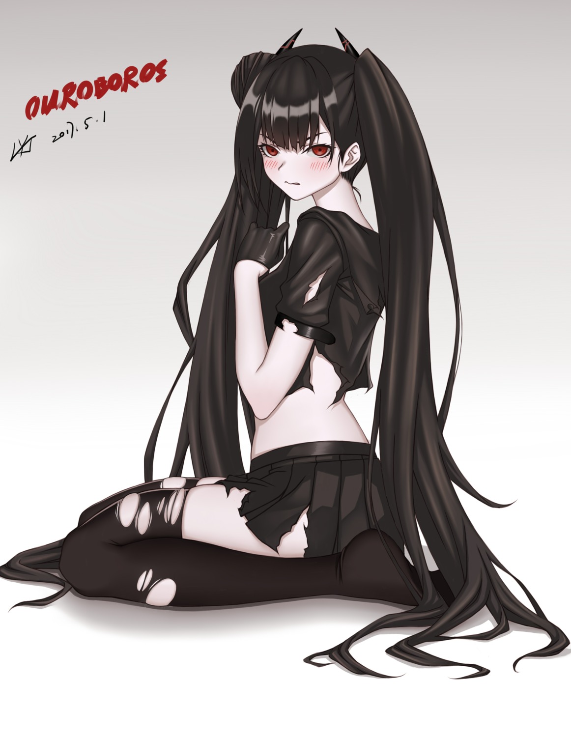 girls_frontline, ouroboros_(girls_frontline), seifuku, thighhighs, torn_clothes, zui_ai_shuang_mawei