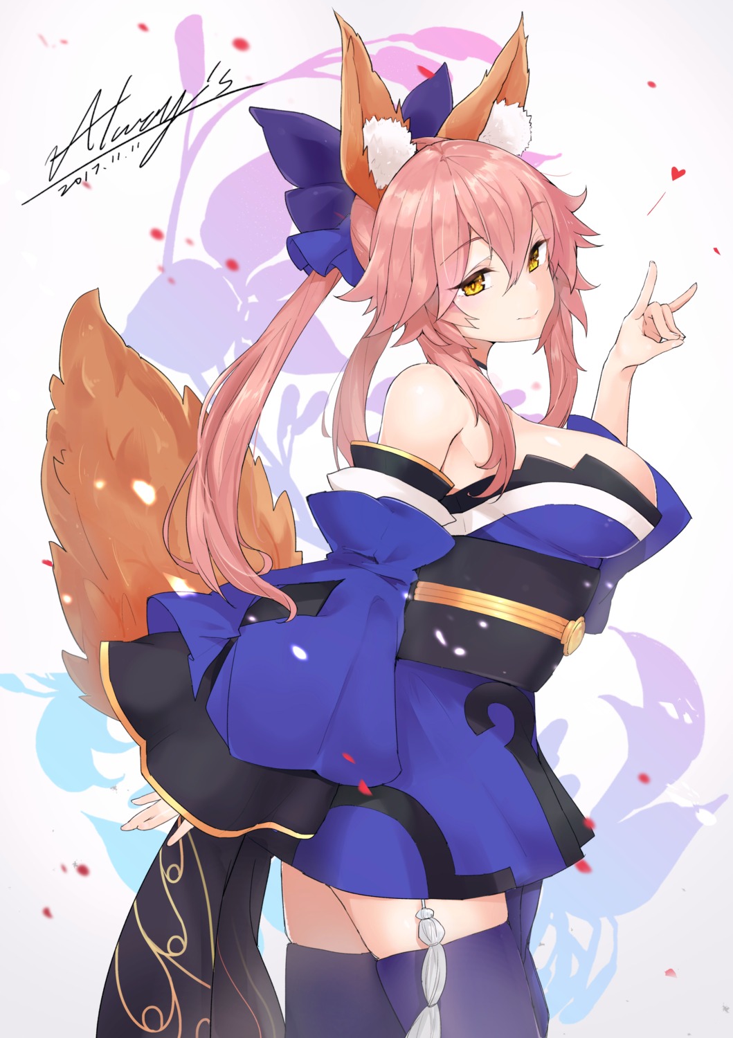 animal_ears, cleavage, fate/extra, fate/stay_night, japanese_clothes, kitsune, tail, tamamo_no_mae