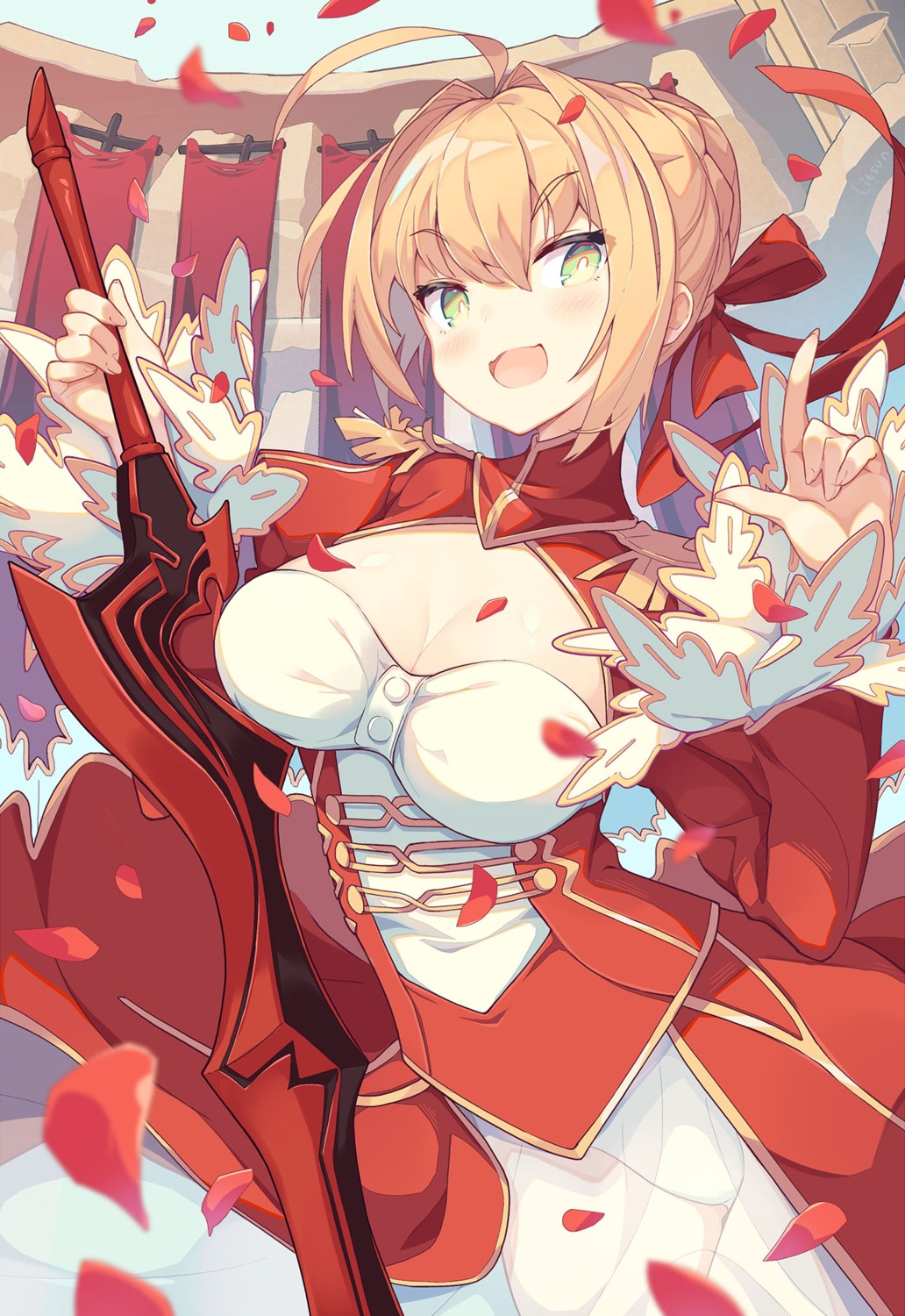 cleavage, dress, fate/extra, fate/stay_night, litsvn, nero_claudius_(fate), pantsu, see_through